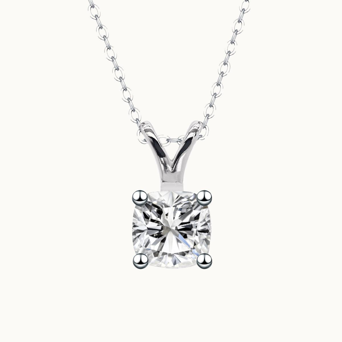 Solitaire Cushion Cut Moissanite Pendant Necklace for Women - 14K Gold Plated Elegant Jewelry Gift for Anniversary, Valentine's Day & Special Occasions