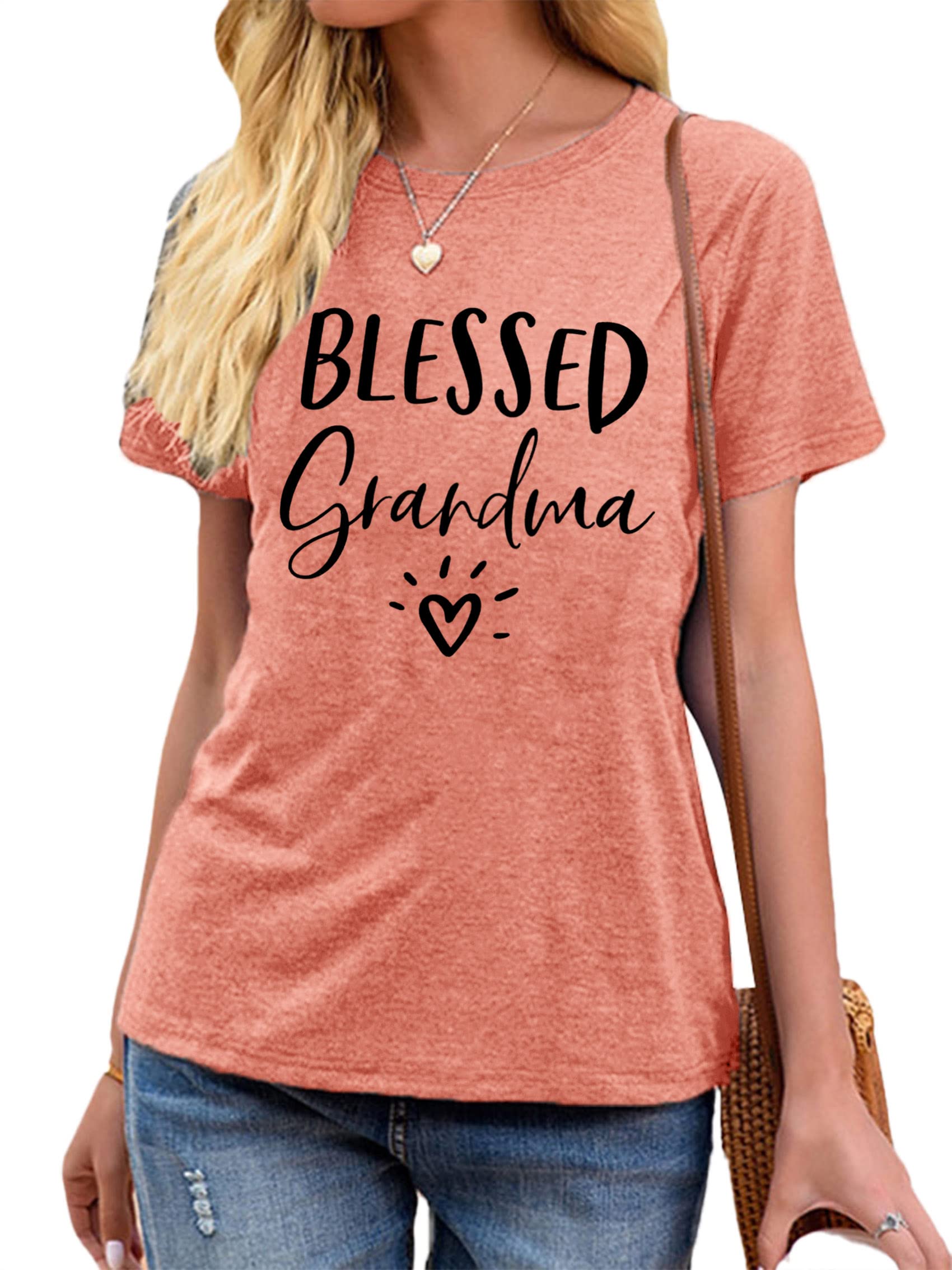 Blessed Grandma T-Shirt for Women - Heart Graphic Tee - Perfect Gift for Grandmother - Green Cotton Top | Ideal for Mother's Day, Family Reunions & Casual Wear