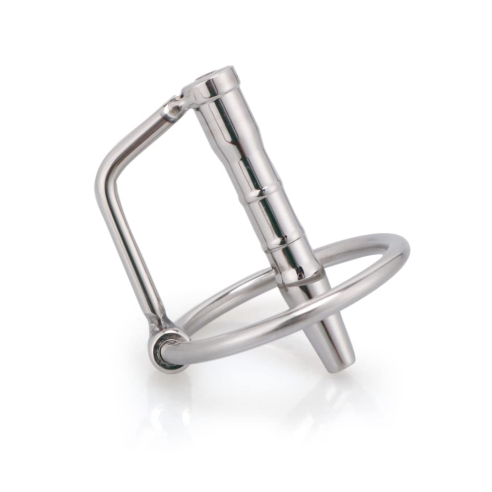 Silver Hollow Urethral Dilator with Cock Ring - 1.69 Inch Urethral Sounding Penis Plug for Men | Medical & Pleasure Use, BDSM Toy for Sensual Exploration & Urethral Stretching
