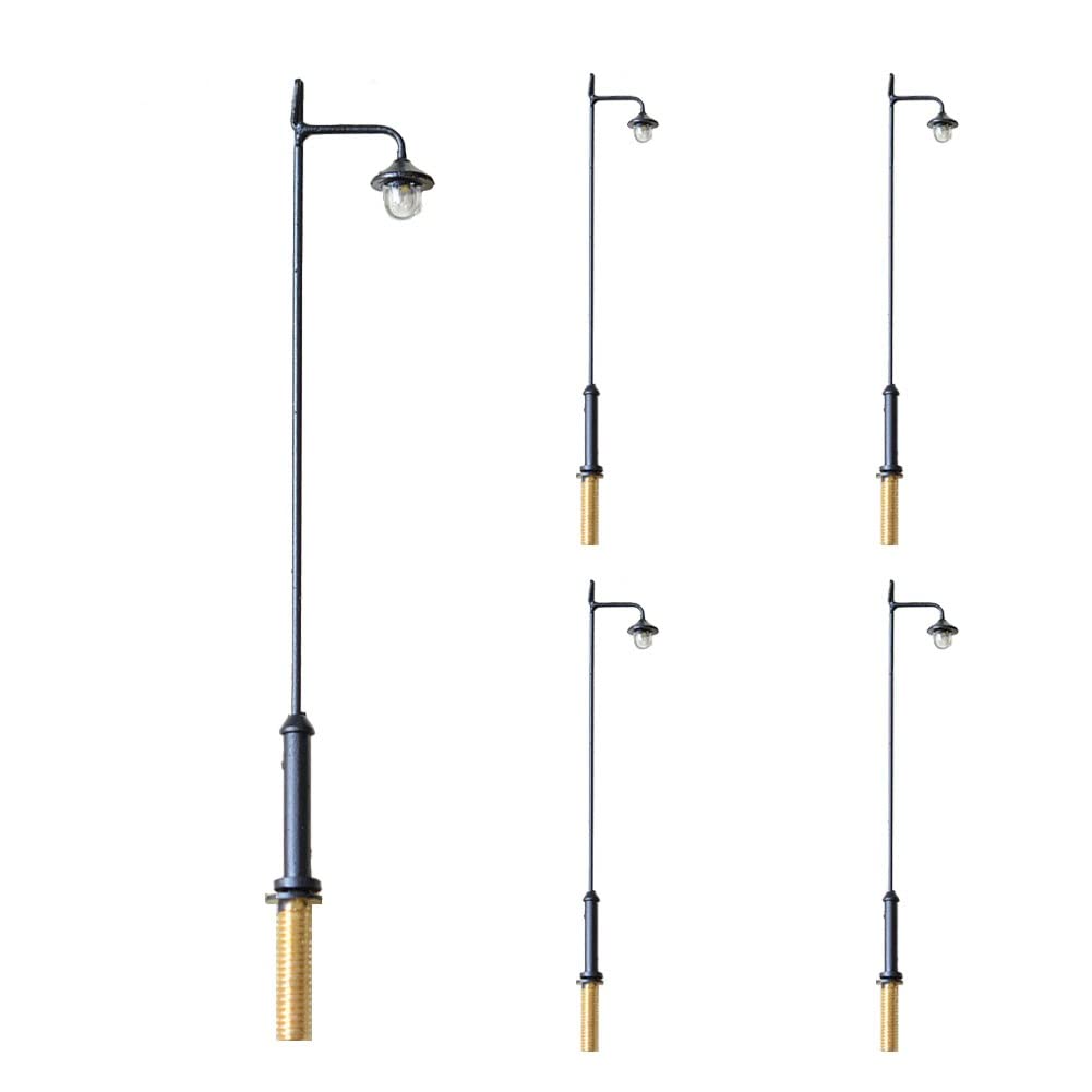 5 Pcs Miniature LED Street Lights - HO Scale Antique Railroad & Garden Path Lamps - Warm White Light for Model Train Layouts, Dioramas, Miniature Gardens & Yard Decorations
