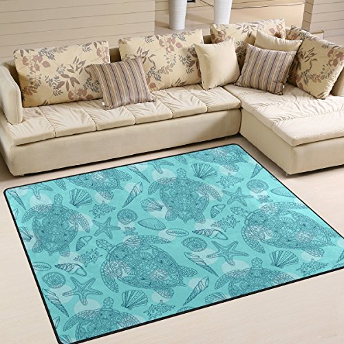 ALAZA Non-Slip Sea Shell Turtle Starfish Coral Kids Play Rug - Soft 5' x 7' Marine Animal Floor Mat for Nursery, Living Room & Bedroom | Perfect for Playtime, Nap Area & Coastal Home Decor