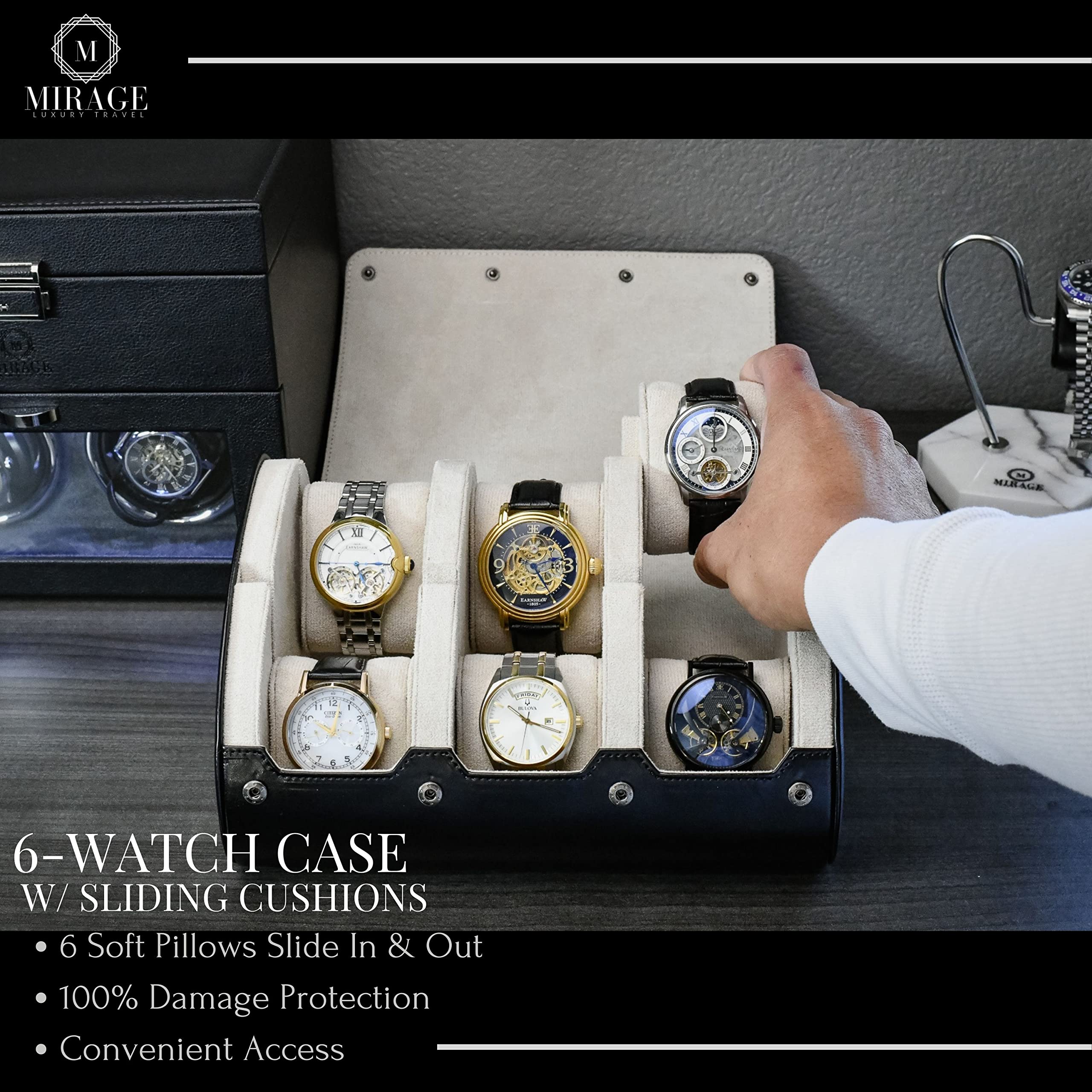 Luxury 6 Watch Display Case Organizer - Jade Black & Ivory White for Travel & Storage | Perfect for Watch Collectors & Jewelry Organization