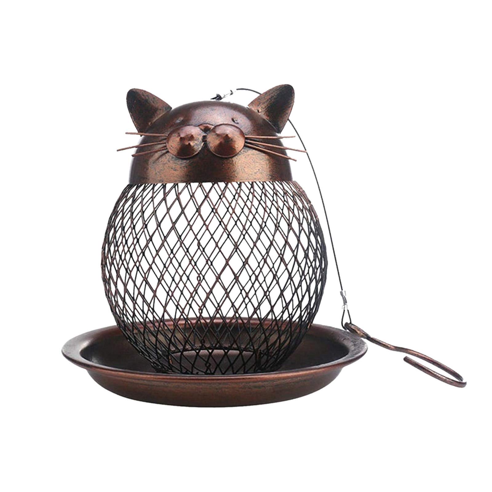 Black Iron Cat-Shaped Bird Feeder - Cute Outdoor Meal Worm Feeder for Garden, Yard & Home Decor - Durable Hanging Bird Food Holder - Perfect Gift for Bird Lovers & Garden Enthusiasts (Use in Backyards, Patios & Outdoor Spaces to Attract Wild Birds)