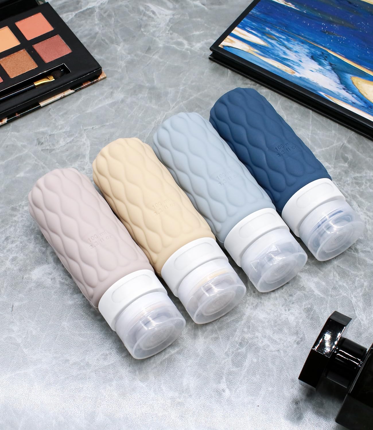 3.4oz (100ml) 4-Pack TSA Approved Travel Bottles - Leak Proof Silicone Squeezable Toiletry Containers with Clear Zipper Bag | Perfect for Airplane Carry-On, Vacation Essentials & Gym Toiletries Storage
