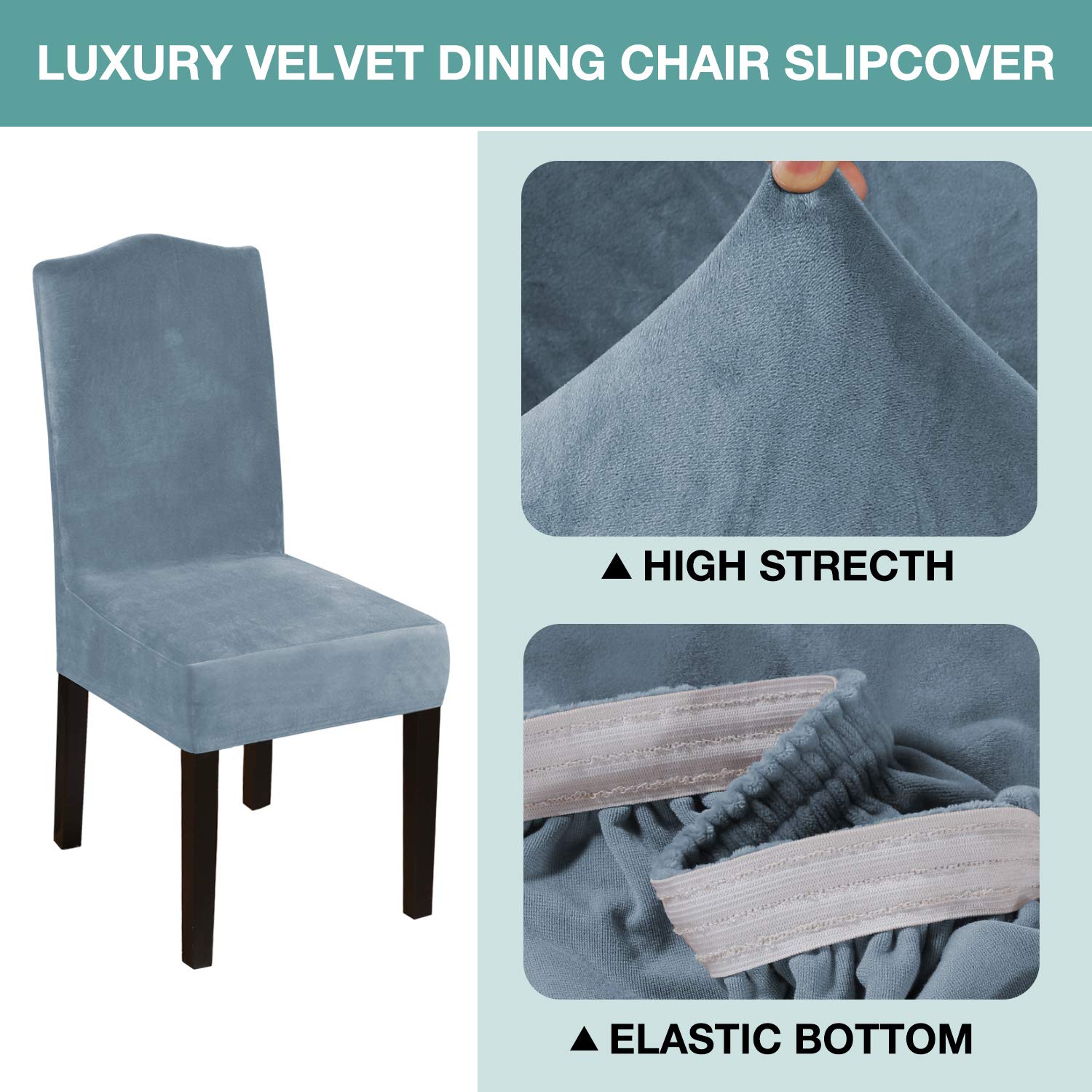**Luxury Velvet Dining Chair Covers Set of 4 - Turquoise Removable Slipcovers for Parson Chairs, Kitchen, Hotel & Wedding Ceremony - Stone Blue Elegant Seat Protectors for Home & Event Decor**