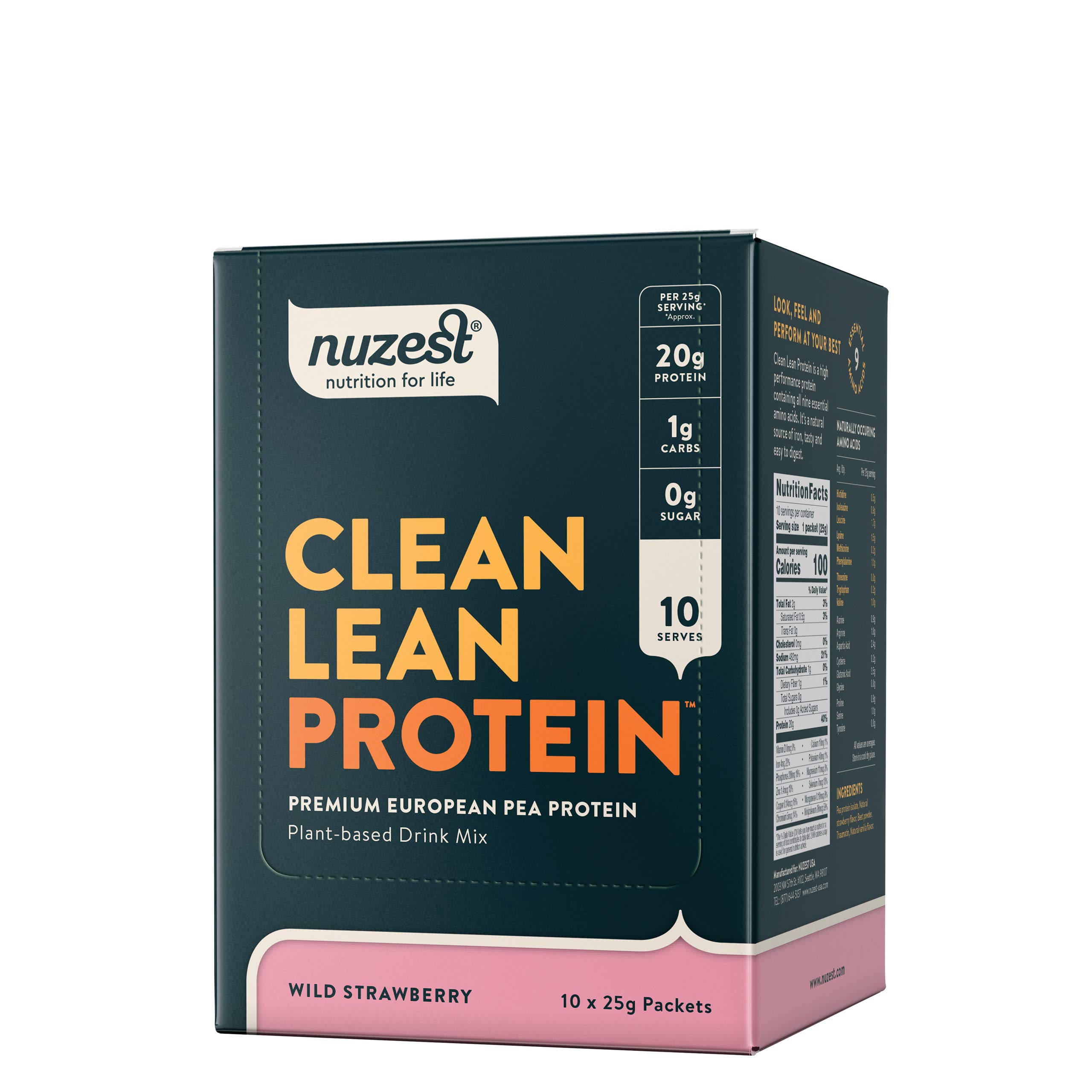 Nuzest Vegan Pea Protein Powder - Clean Lean Plant-Based Protein, Dairy-Free, Gluten-Free, Non-GMO Protein Shake (10 Servings, Strawberry) - Perfect for Post-Workout Recovery, Smoothies & Healthy Meal Replacement