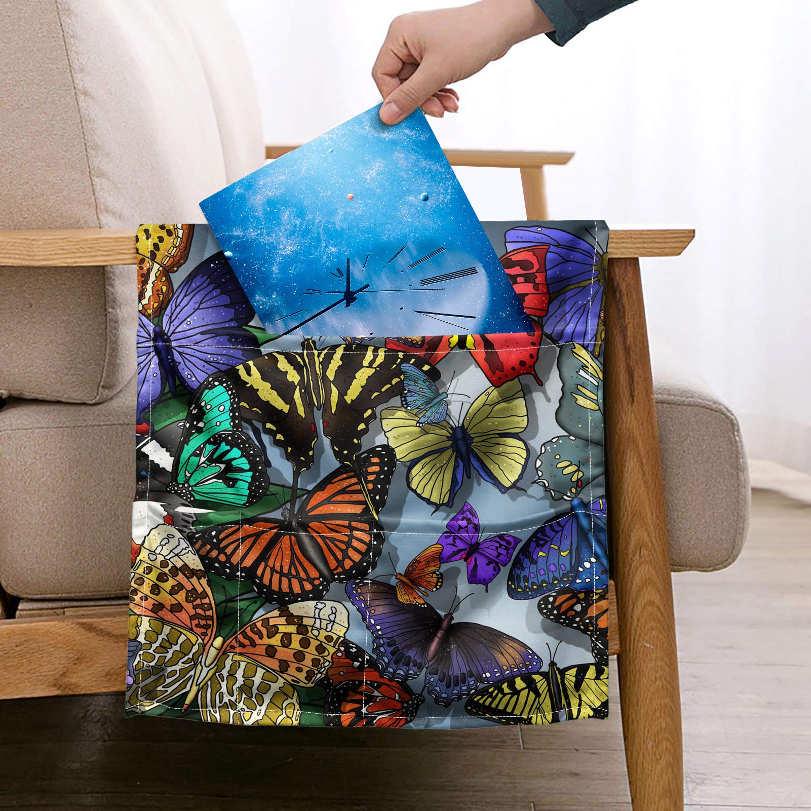 WELLYHOM Butterfly Armchair Remote Control Holder - Non-Slip Recliner Couch Organizer with 5 Pockets (32 x 14 inches) - Perfect for Living Room Sofa Storage & TV Accessories Organization