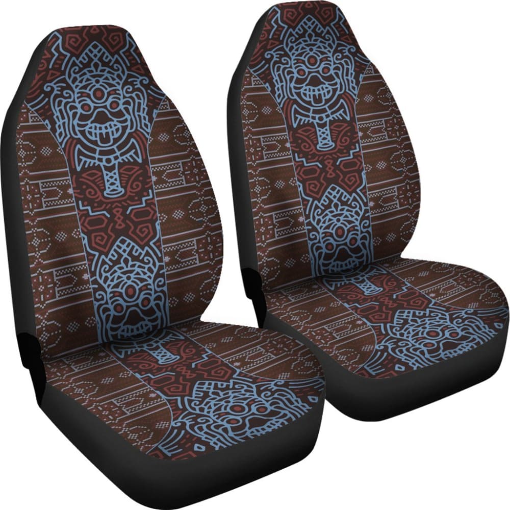 Premium Aztec Elephant Print Car Seat Covers - Brown & Blue Design | Universal Fit for Cars, Trucks & SUVs | Waterproof & Durable Protection for Road Trips & Daily Commutes