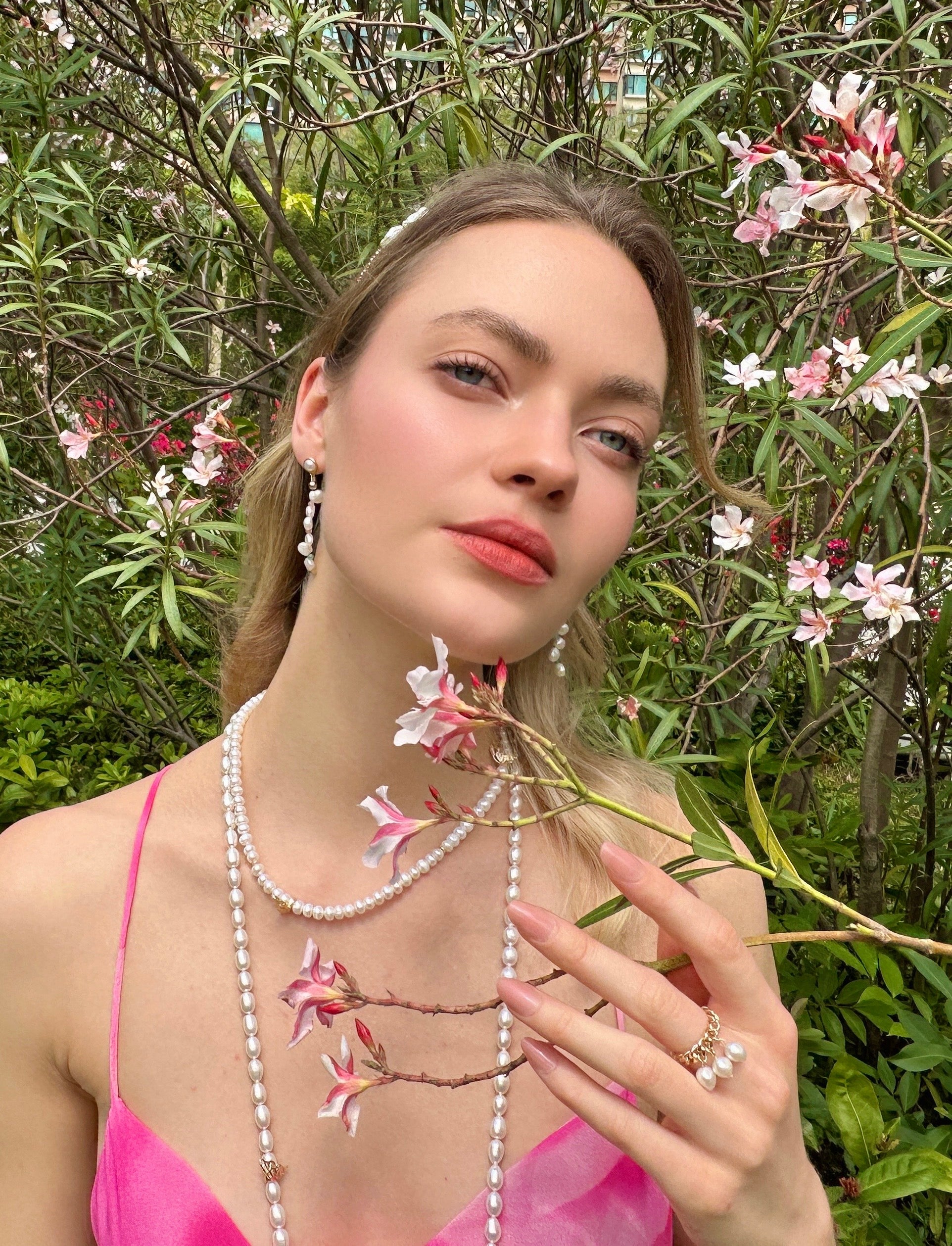 Flower Petal Freshwater Pearl Earrings with Colorful Gemstones - LE035 | Elegant Dangle Earrings for Women, Perfect for Weddings, Parties & Special Occasions