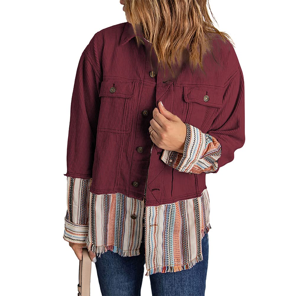 Women's Casual Corduroy Long Sleeve Button Down Shirt Jacket - Stylish Fall & Winter Tops for Layering, Workwear & Outdoor Activities