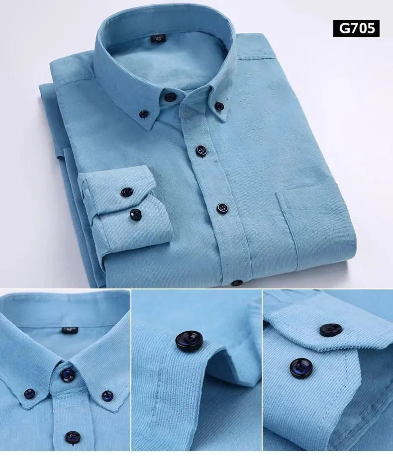 Warm Men's Corduroy Button-Down Shirt for Winter - Soft & Comfortable Casual Wear for Cold Weather Outdoors & Office