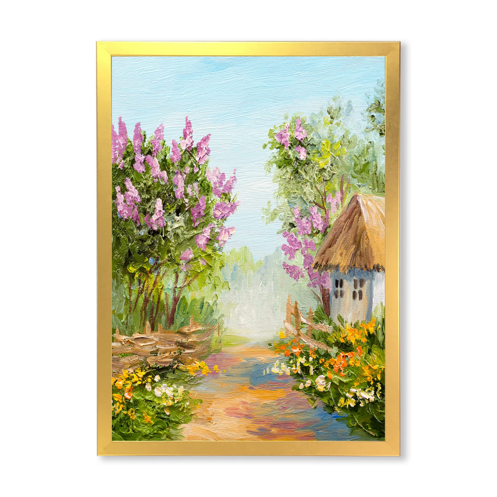 Little House in the Blossoming Forest - Lake House Framed Wall Art Painting - Perfect for Living Room, Bedroom & Office Decor