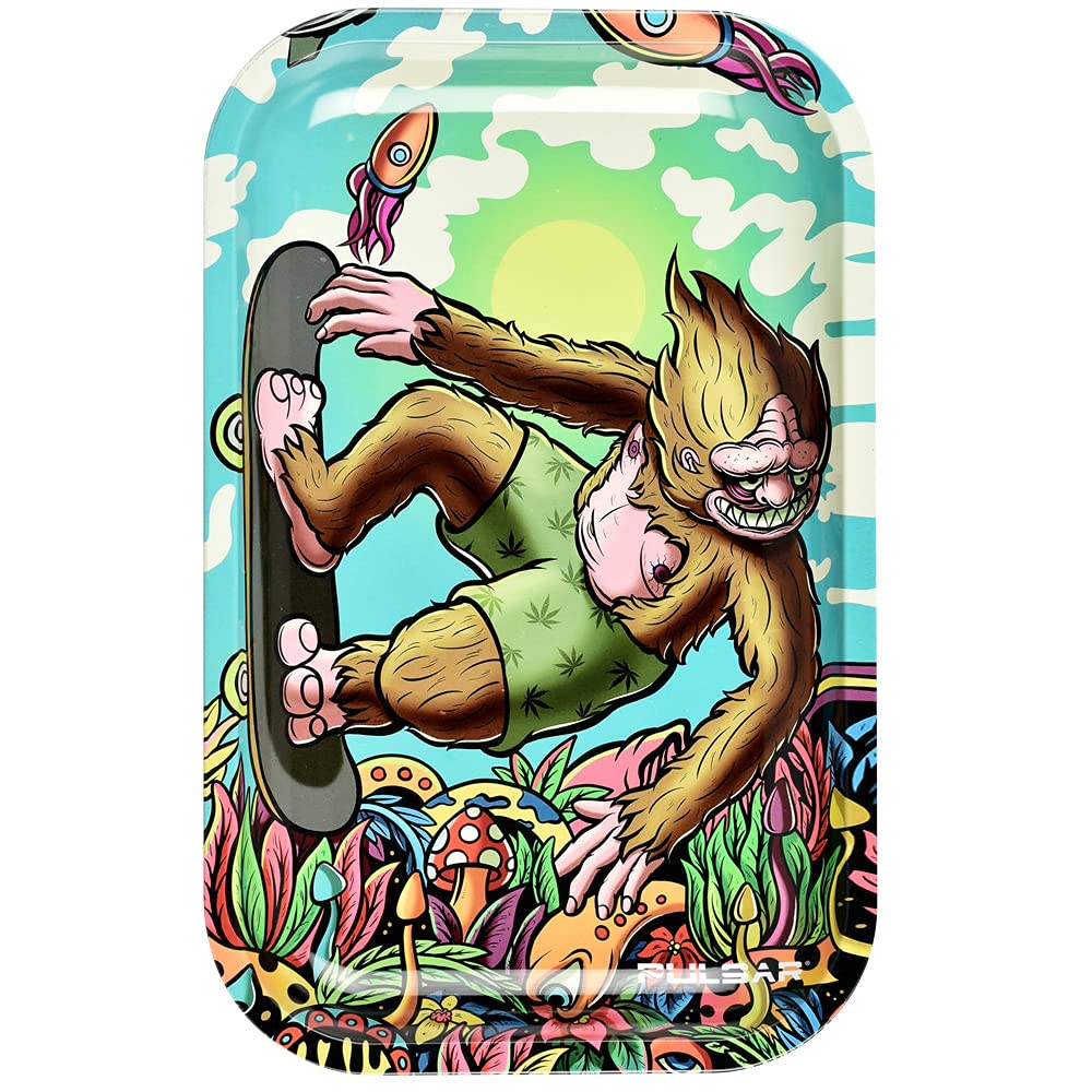 Pulsar Artist Series Metal Rolling Tray - Yeti McShreddy Psychedelic Skateboard Art - 11x7 Inch Premium Cigarette Accessory - Perfect for Rolling Papers, Herbs & Smoking Essentials - Great Gift for Stoners & Skaters