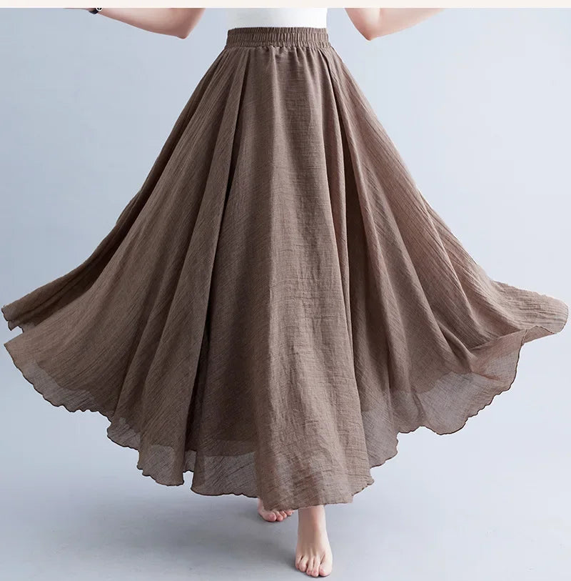 Stylish Women's Cotton Linen Maxi Skirt - Y2K Elegant Boho Long Skirt for Beach, Casual & Harajuku Fashion | Perfect for Summer Outfits, Vacations & Street Style