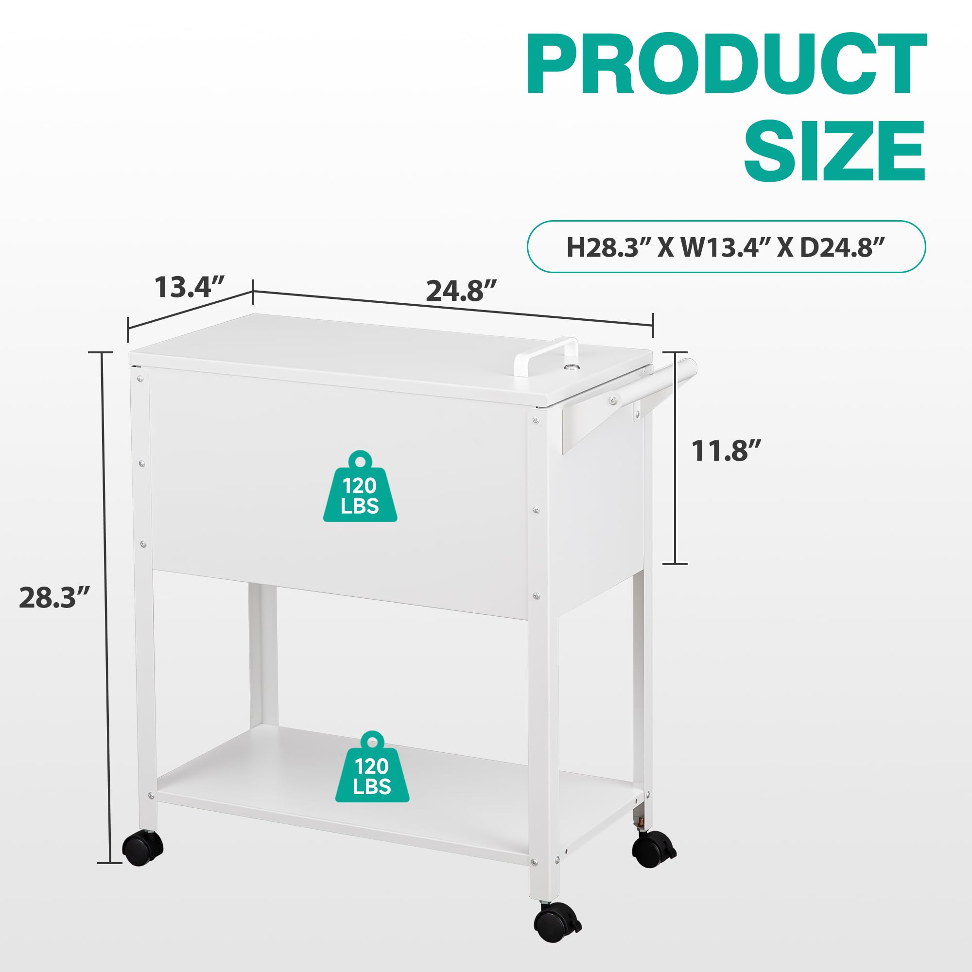 Metal Rolling File Cart with Wheels - Hanging File Organizer Cabinet for A4/F4/Letter/Legal Size - Mobile Office Storage Solution for Home & Office (White) | Perfect for Document Management & Workspace Organization