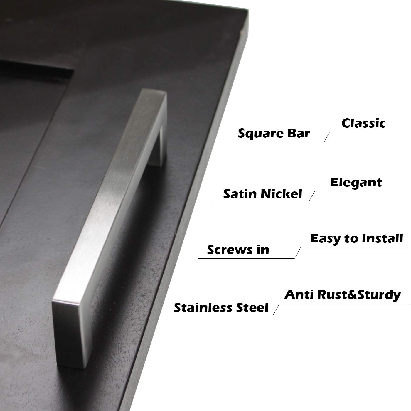 Gobrico 10 Pack 6.3 Inch (160mm) Square Cabinet Handles and Knobs - Brushed Nickel Drawer Pulls - Stainless Steel Furniture Hardware for Bathroom, Bedroom, Kitchen & Office Cabinets