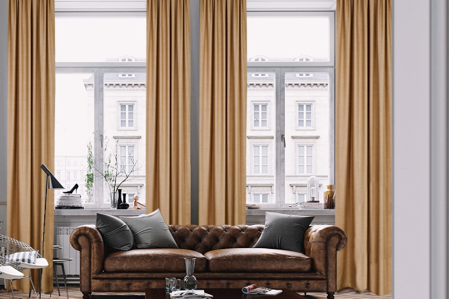 Luxury Extra Long Linen Look Curtains for Living Room & Bedroom - Beige (100