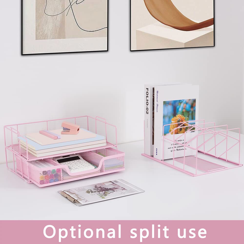 Desk Organizers and Accessories - Office Supplies Desktop Organizer with Sliding Drawer, Dual Tray & 5 Upright Sections - File Folder Holder for Home Office, Workstation & Study Desk - Perfect for Paper Management, Document Storage & Workspace Organization