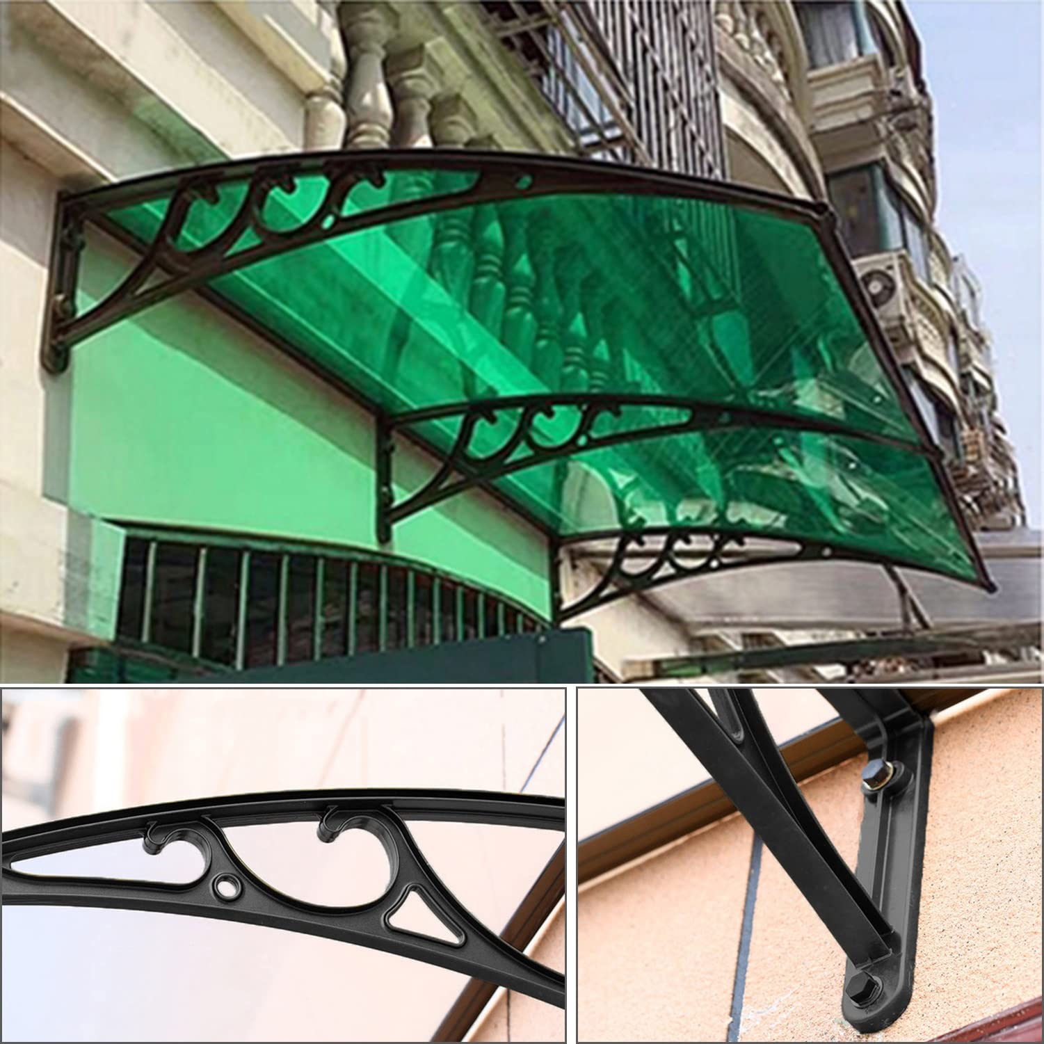 Green Polycarbonate Outdoor Window Canopy - 100x60cm Rainproof & Snow Protection Cover for Air Conditioner - Perfect for Garden, Patio, and Home Exterior Weather Protection