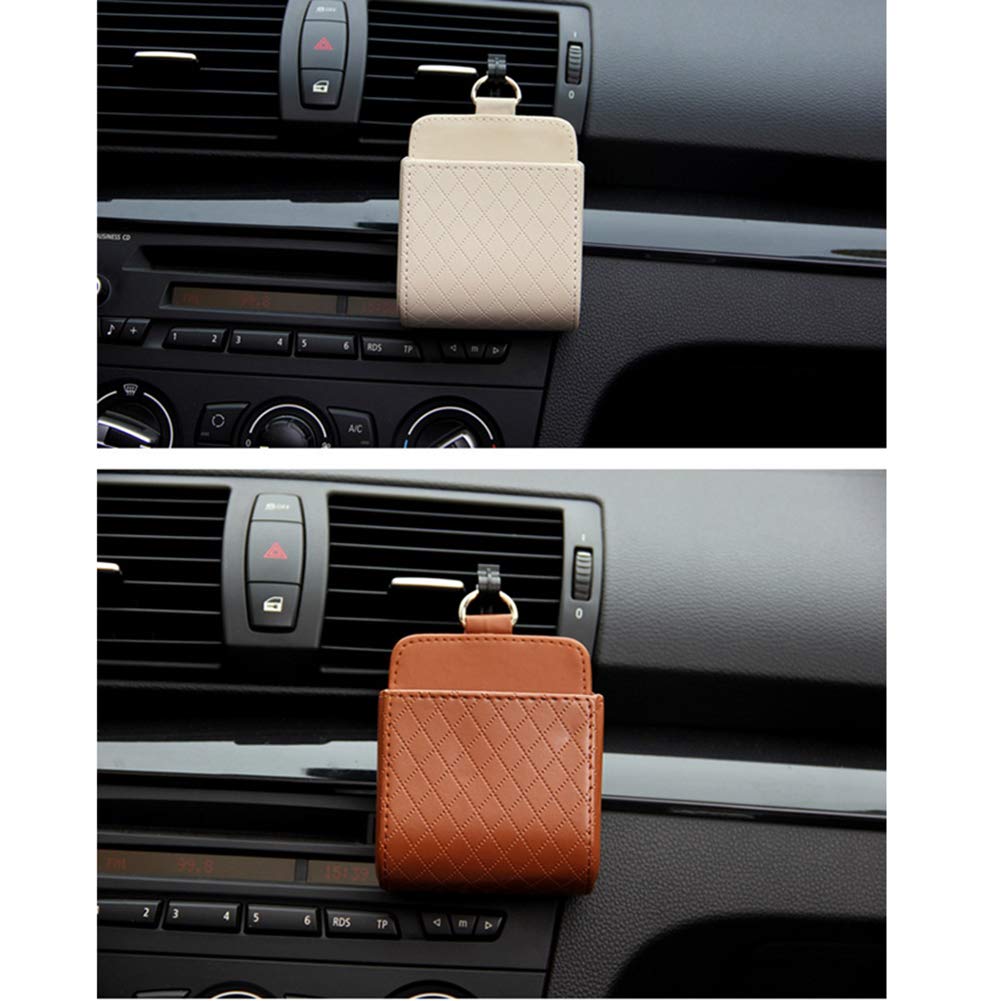 Universal Car Air Vent Storage Organizer - PU Leather Phone & Sunglass Holder with Hook for Keys, Cards, Coins - Perfect for Road Trips & Daily Commute (Black)