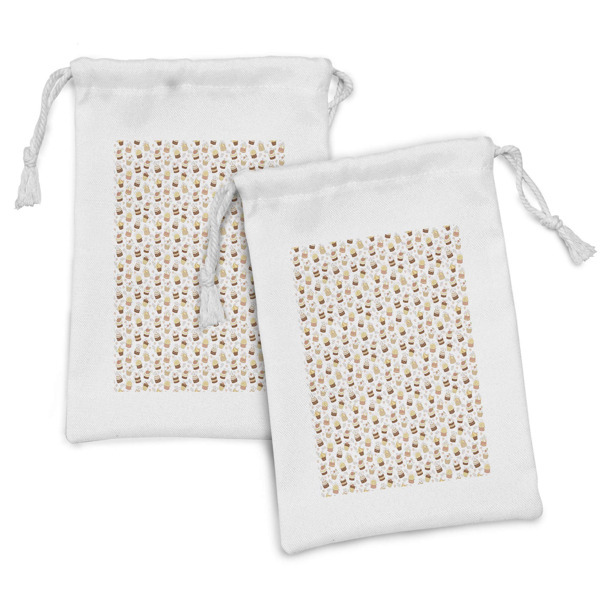 Ambesonne 2-Pack Cream & White Cupcake Design Fabric Pouches - 9