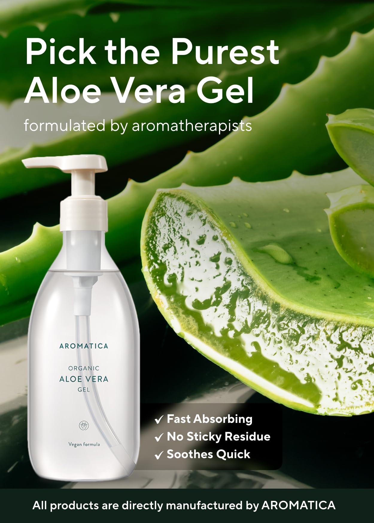 Organic Aloe Vera Gel 10.14oz (300ml) - EWG Verified After Sun Care, Sunburn Relief & Moisturizer for Face & Hair | Soothing Hydration for Sunburn, Skin Irritation & Daily Skincare