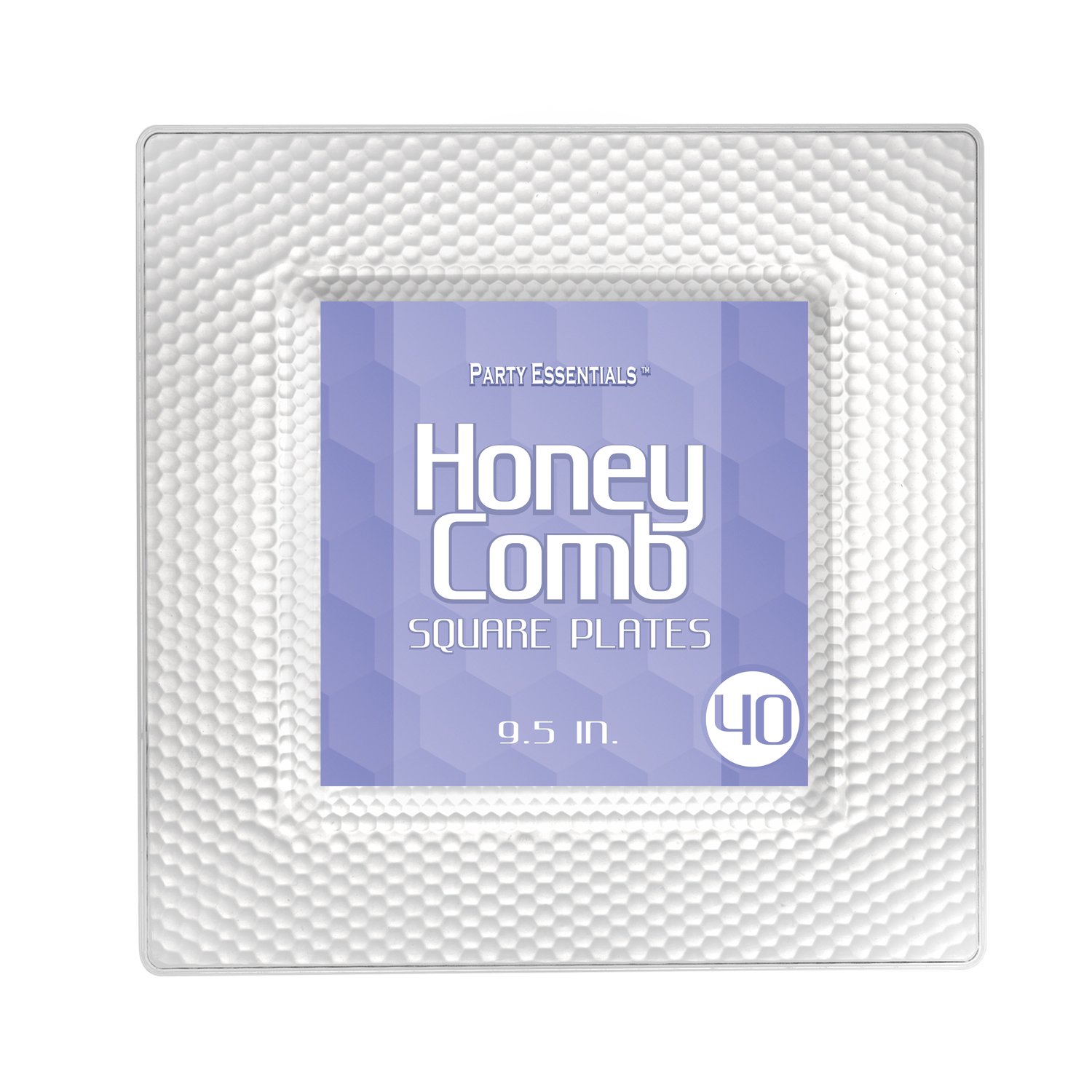 Disposable Plastic Plates 9.5 Inch - Square Clear Honeycomb Design - 40 Count Pack for Wedding, Birthday Party, Picnic & Events - Durable Dinnerware for Lunch, BBQ, Catering & Special Occasions