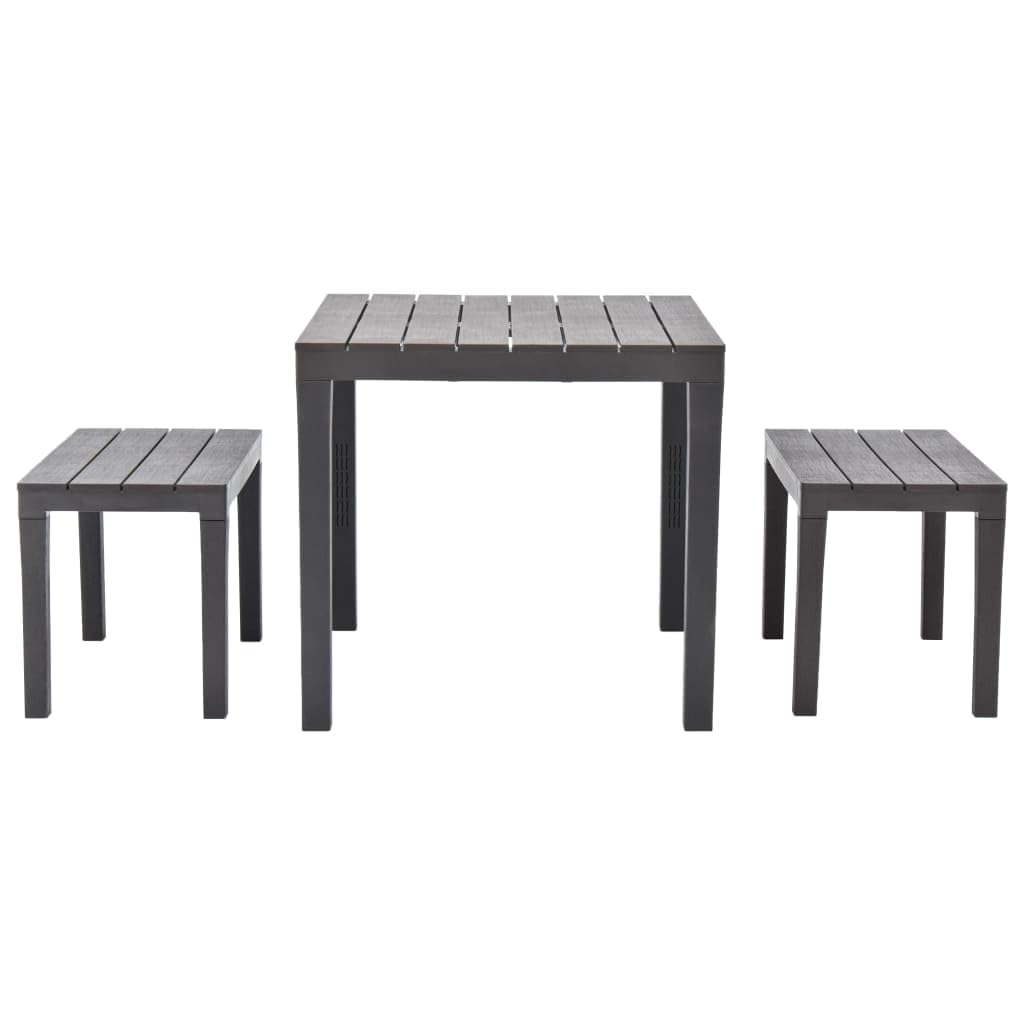 vidaXL 3-Piece Patio Furniture Set - Brown Plastic Outdoor Dining Table with 2 Benches for Garden, Deck, Backyard & Poolside - Weather-Resistant & No Assembly Required - Perfect for Outdoor Entertaining & Relaxation