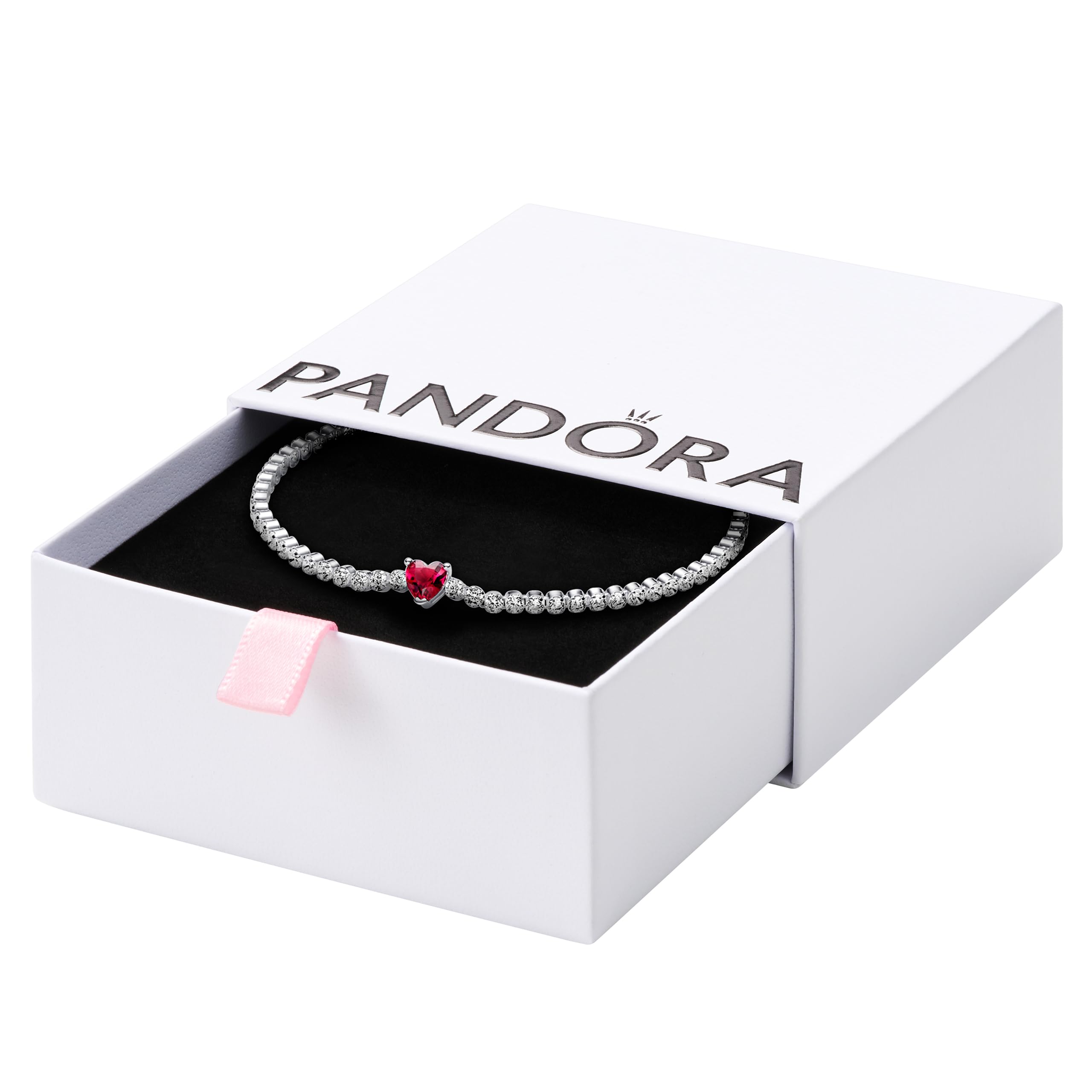PANDORA Red Sparkling Heart Tennis Bracelet for Women - Sterling Silver with Man-Made Crystals - Elegant Valentine's Day, Anniversary or Birthday Gift for Her - Perfect for Date Nights, Parties & Special Occasions