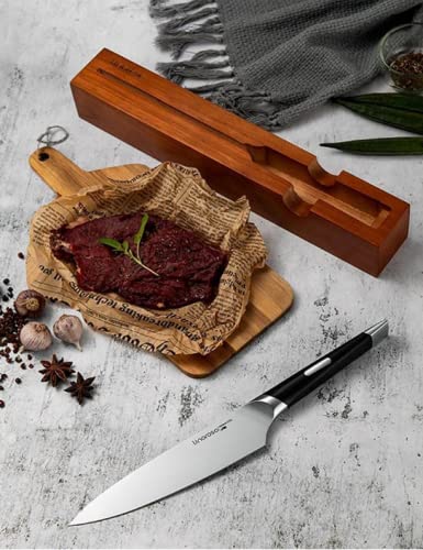 Linoroso MAKO Series 7-inch German High-Carbon Stainless Steel Chef Knife - Ultra Sharp Precision Forged Kitchen Knife with In-Drawer Knife Block - Perfect for Slicing, Dicing & Food Prep