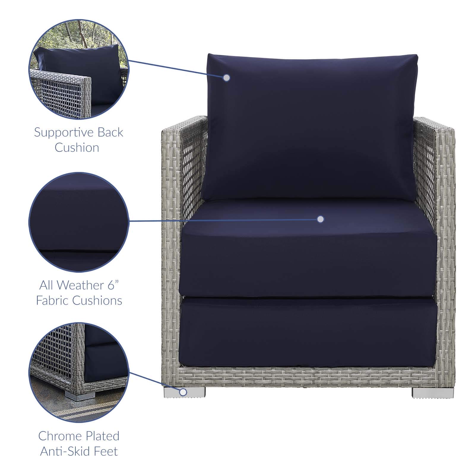 Modern Outdoor Patio Furniture Set - 3-Piece Rattan Wicker Sofa, Chair & Coffee Table in Gray, Navy Blue - Perfect for Backyard, Garden, Poolside & Patio Relaxation