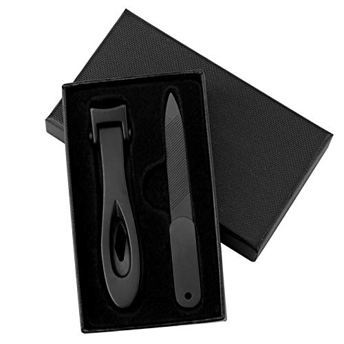 3PCS Stainless Steel Nail Clipper Set with Nail File & Manicure Trimmer - Professional Thick Nail Clippers for Men & Women (2 Black + 1 Silver) - Perfect for Home, Travel & Salon Use