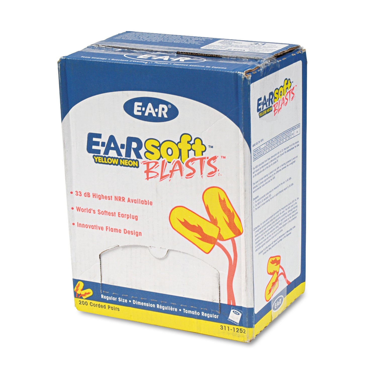 3M™ E A Rsoft Blasts Earplugs with Cord - 200 Pairs/Box, Neon Yellow Foam Ear Plugs for Shooting, Construction & Loud Events - Noise Reduction Safety Ear Protection for Work, Concerts & Sleeping
