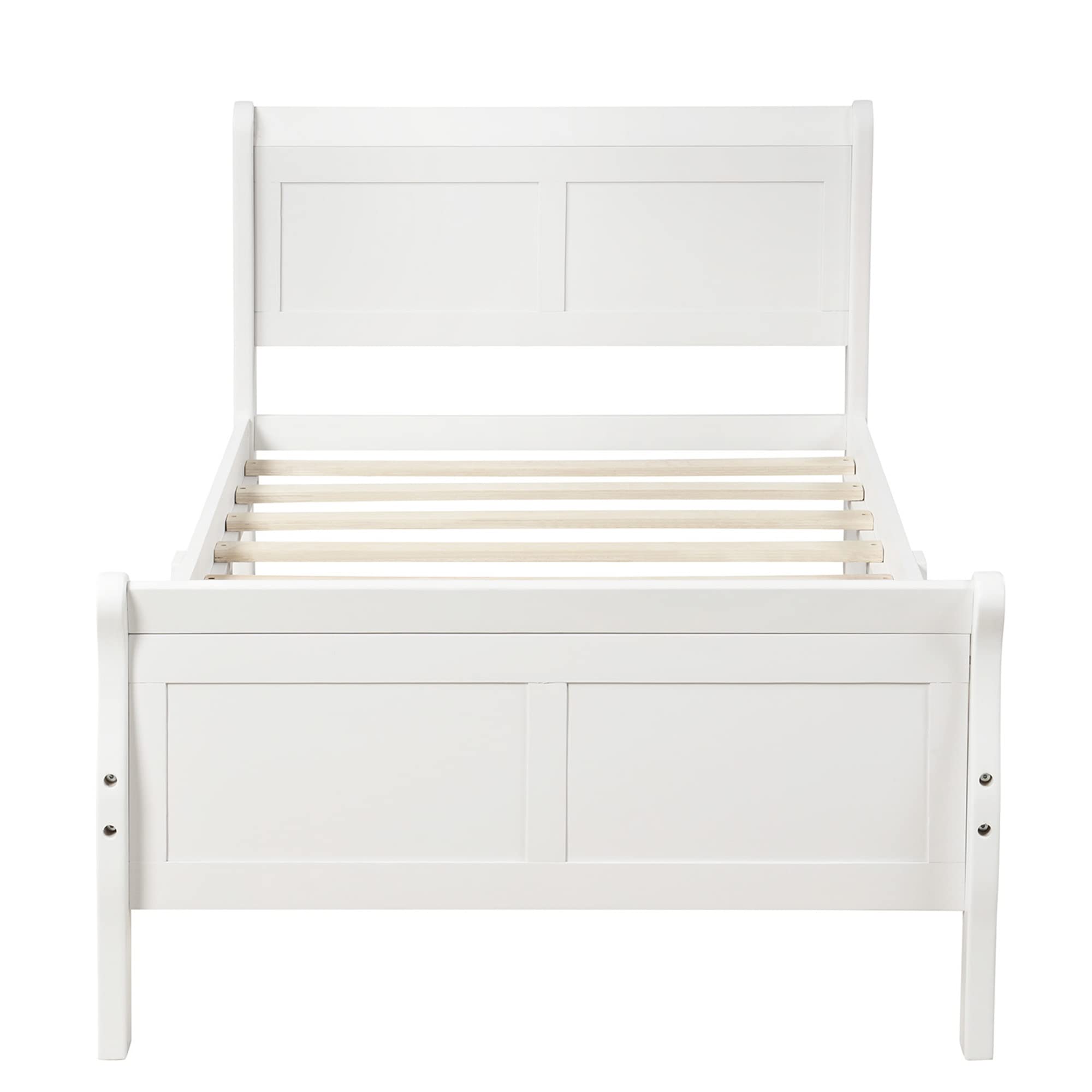 Merax White Wood Platform Twin Bed Frame with Headboard & Footboard - Sturdy Wood Slat Support, Mattress Foundation - Perfect for Kids' Rooms, Guest Bedrooms & Small Spaces