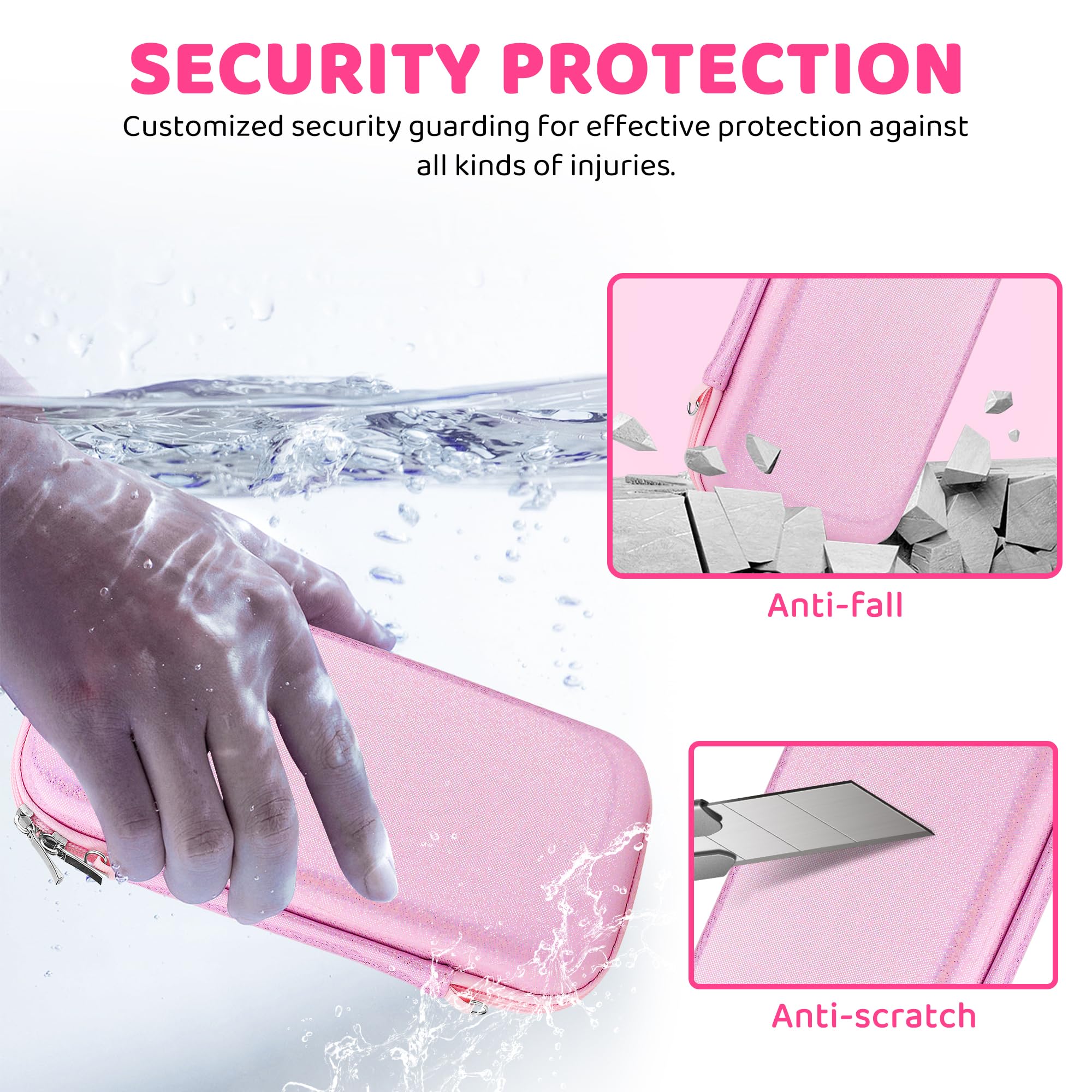 Glitter Pink Hard Travel Case for Nintendo Switch - Portable Protective Cover with Clear Glitter, Shoulder Strap & 2 Thumb Caps | Perfect for Gaming On-The-Go, Travel Protection & Switch Accessories Storage