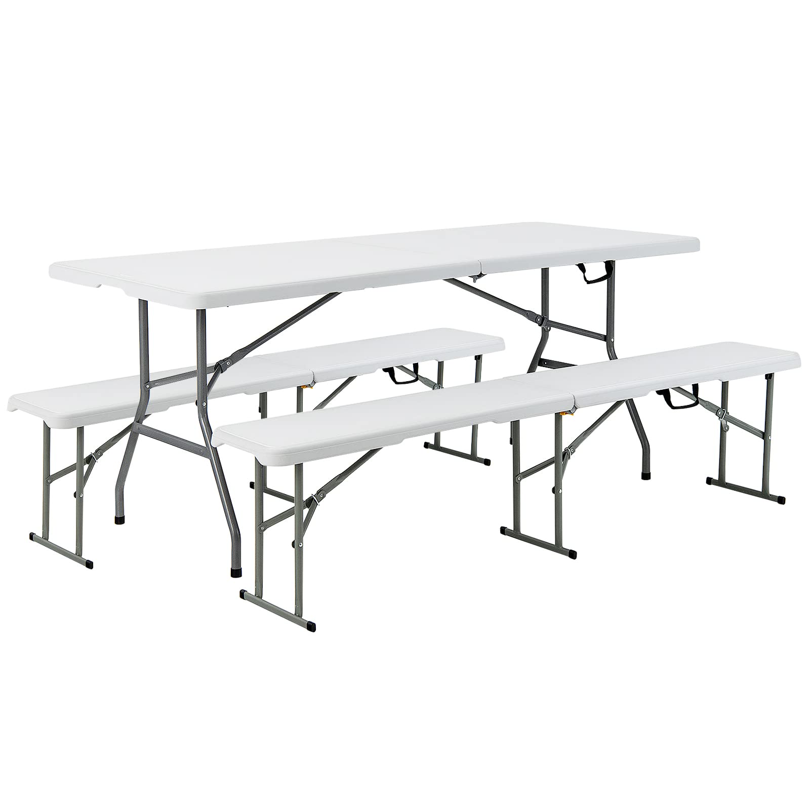 Giantex 6-Foot Picnic Table with 2 Benches - Outdoor Folding Camping Table Set, HDPE Top & Metal Legs, White - Perfect for BBQ, Backyard Parties, Patio, Garden & Camping Trips