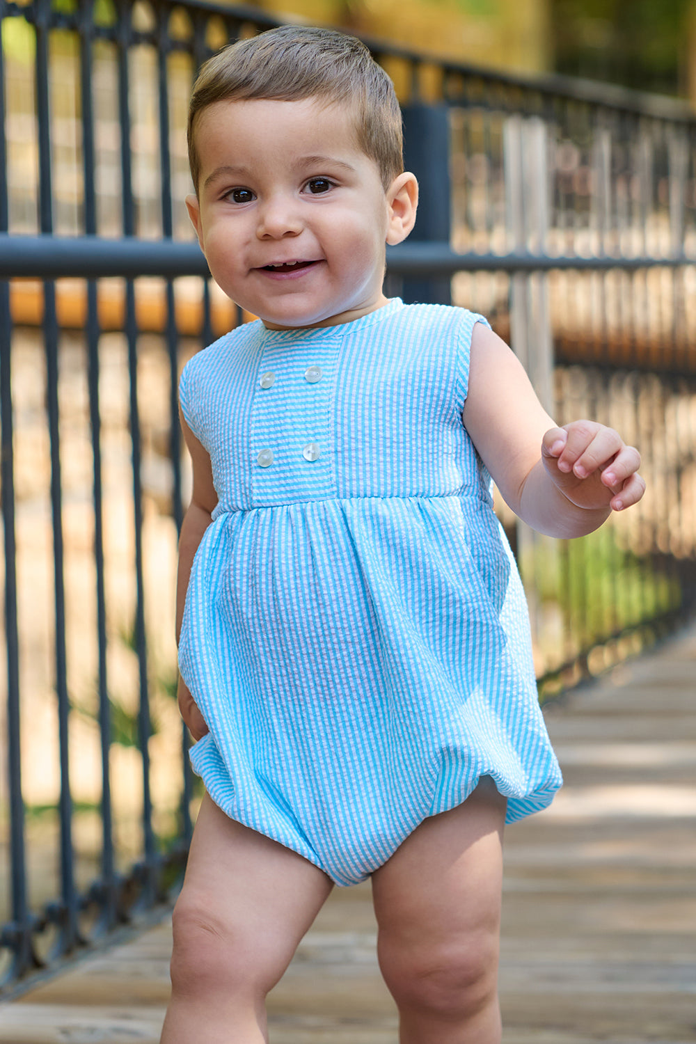Riley Turquoise Striped Romper - Women's Summer Jumpsuit with Pockets | Perfect for Beach Vacation, Casual Outings & Music Festivals