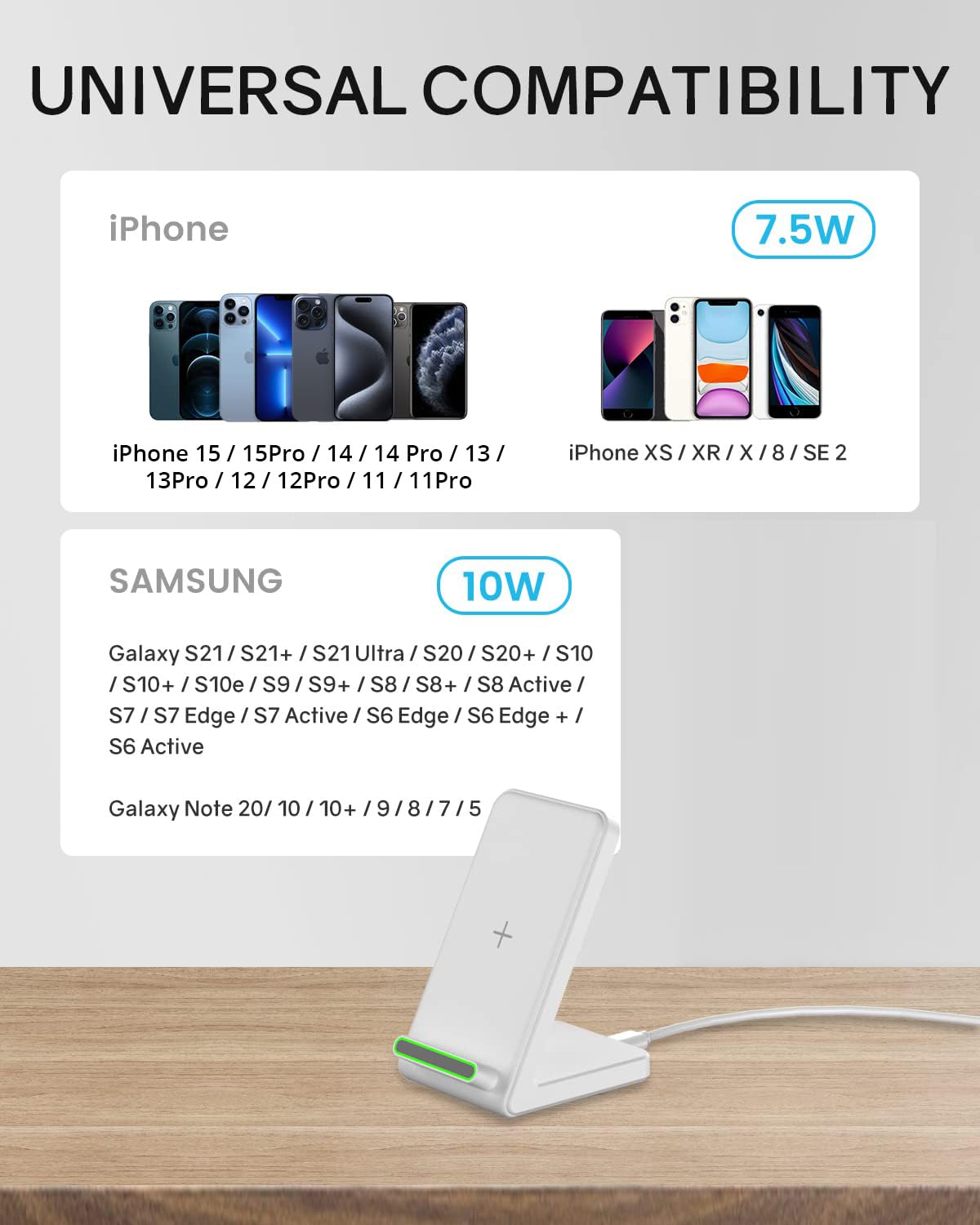 15W Fast Wireless Charger Stand for iPhone 15/14/13/12/11 Pro Max/Plus/XS/XR/X/8 - Qi Certified Wireless Charging Station with Adapter Included - Perfect for Home, Office & Nightstand Charging