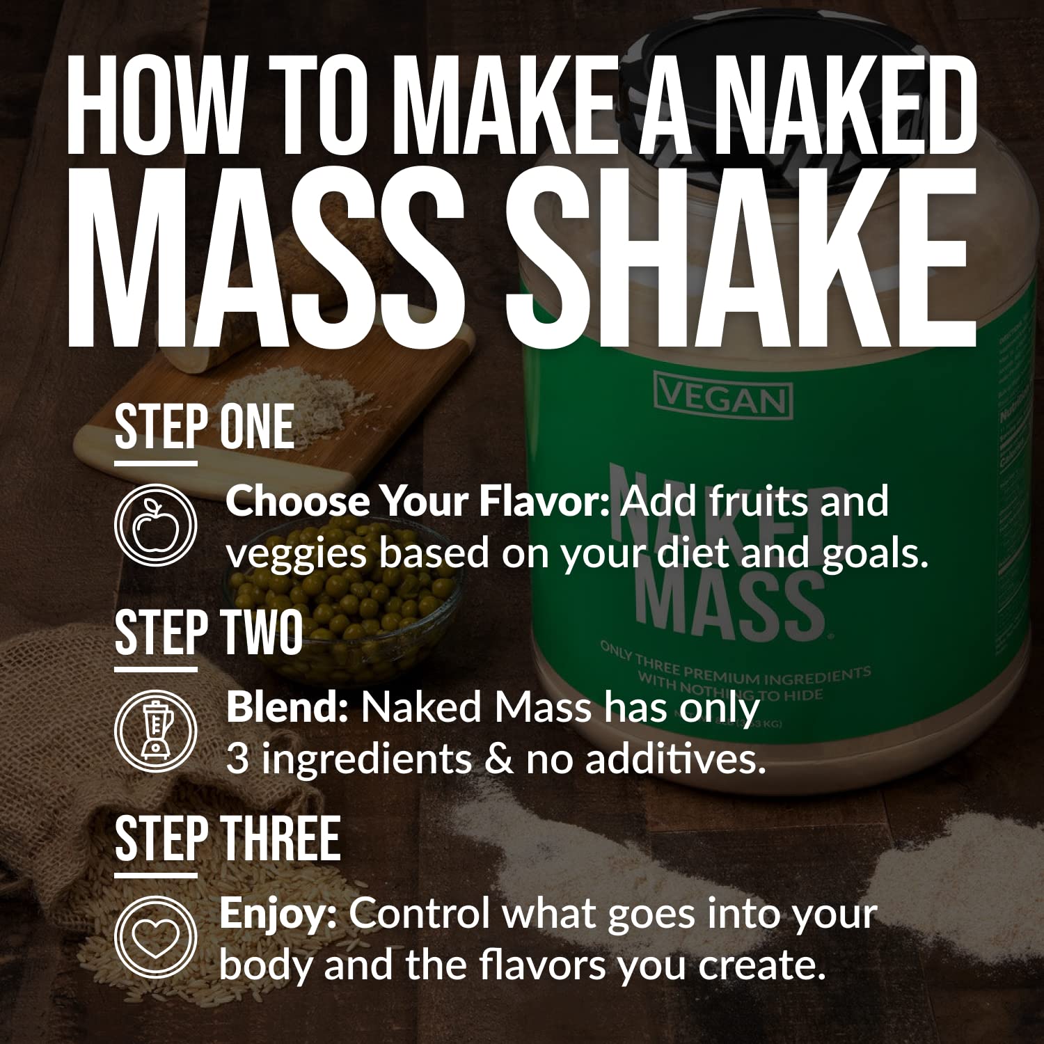 Naked Vegan Mass - Natural Vegan Weight Gainer Protein Powder, 8Lb Bulk | GMO Free, Gluten Free, Soy Free & Dairy Free | 1,230 Calories, 11 Servings - Perfect for Post-Workout Recovery & Muscle Building