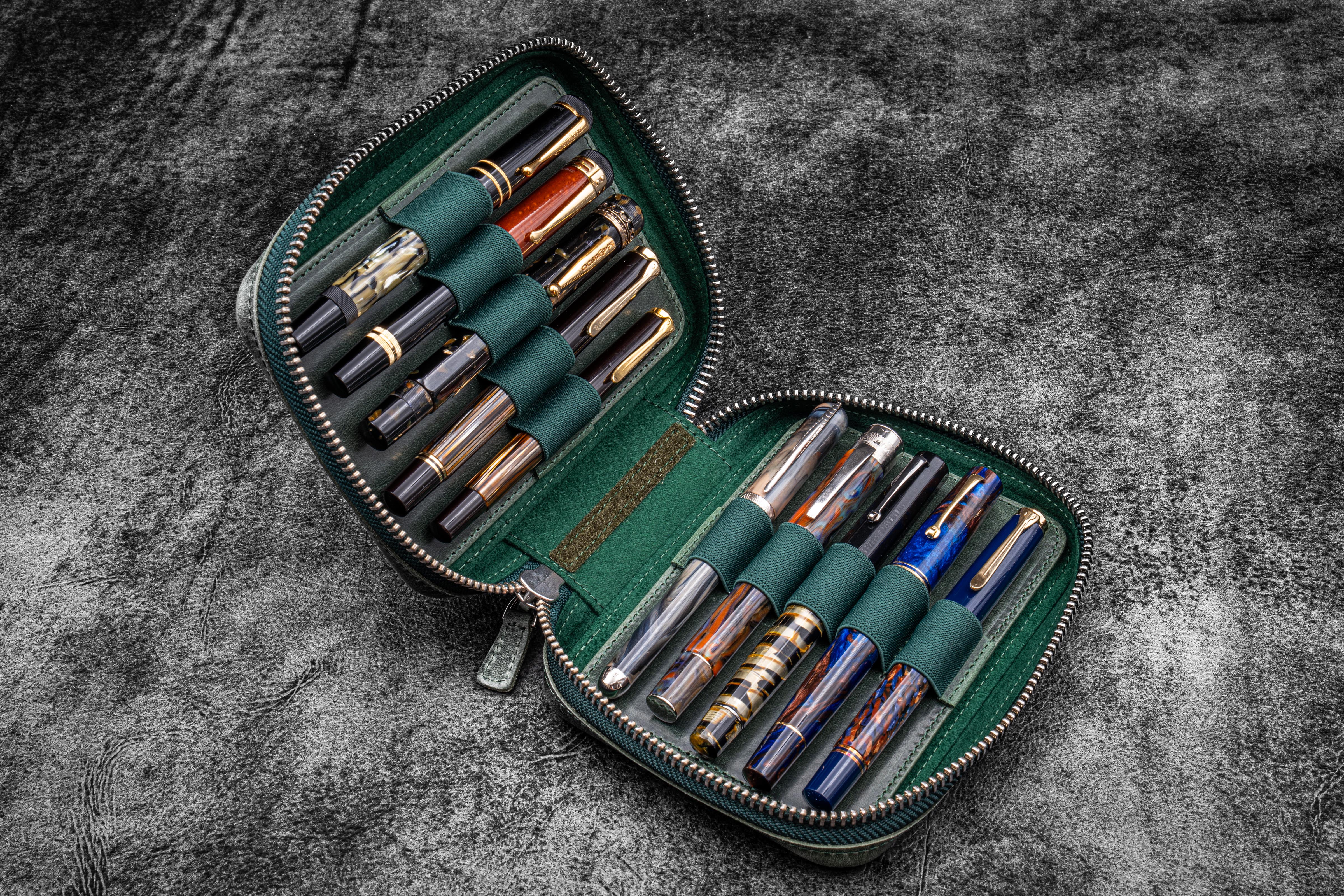 Premium Leather A6 Zip Folio with 10 Pen Slots - Expansi Pouch Organizer in Forest Green for Students, Professionals & Travelers - Perfect for Office, School & Business Trips