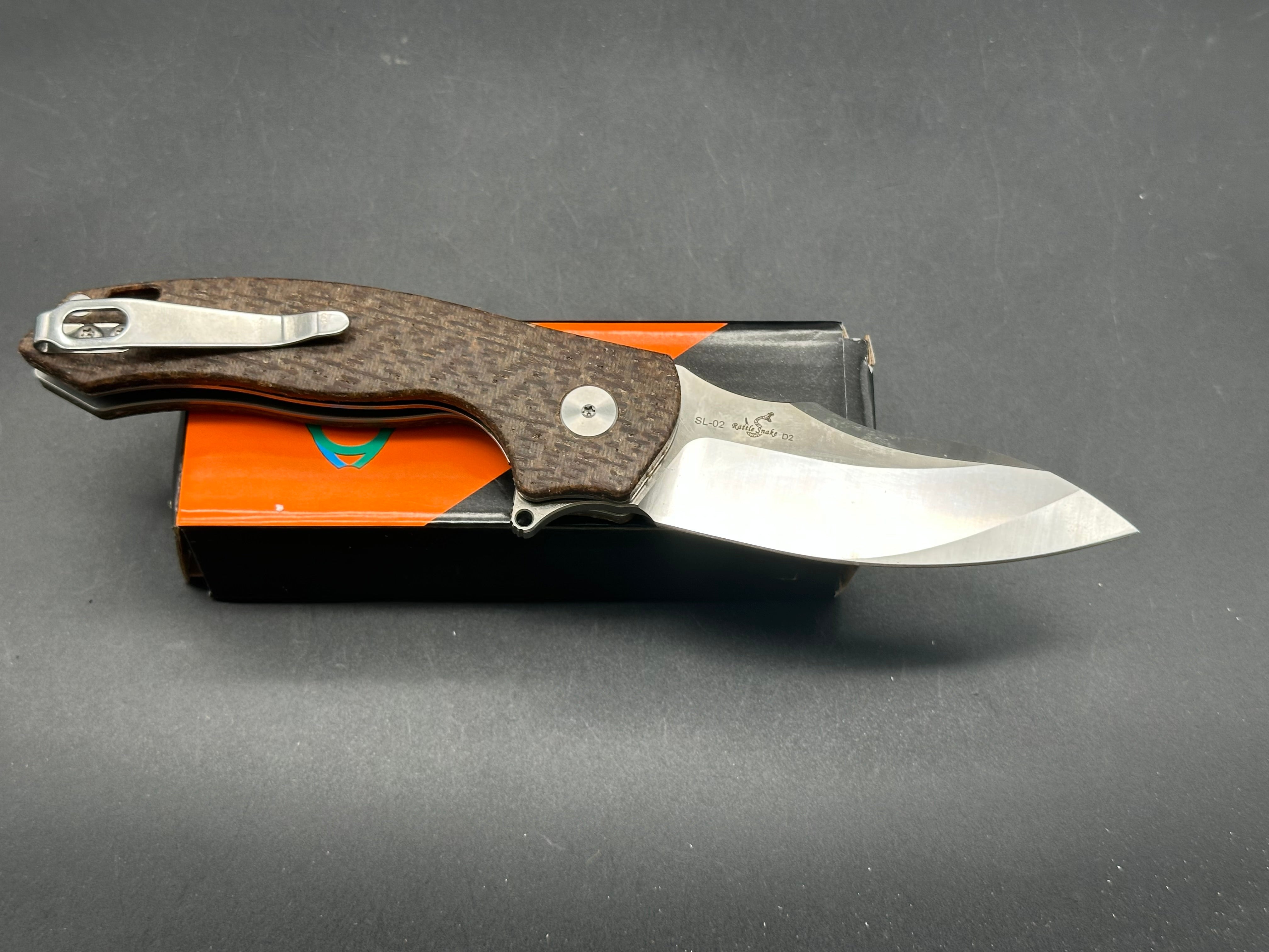 SIXLEAF SL 02 Folding Knife - D2 Steel Plain Edge with Brown Linen Micarta Handle | EDC, Camping, Outdoor Survival & Everyday Carry Tool