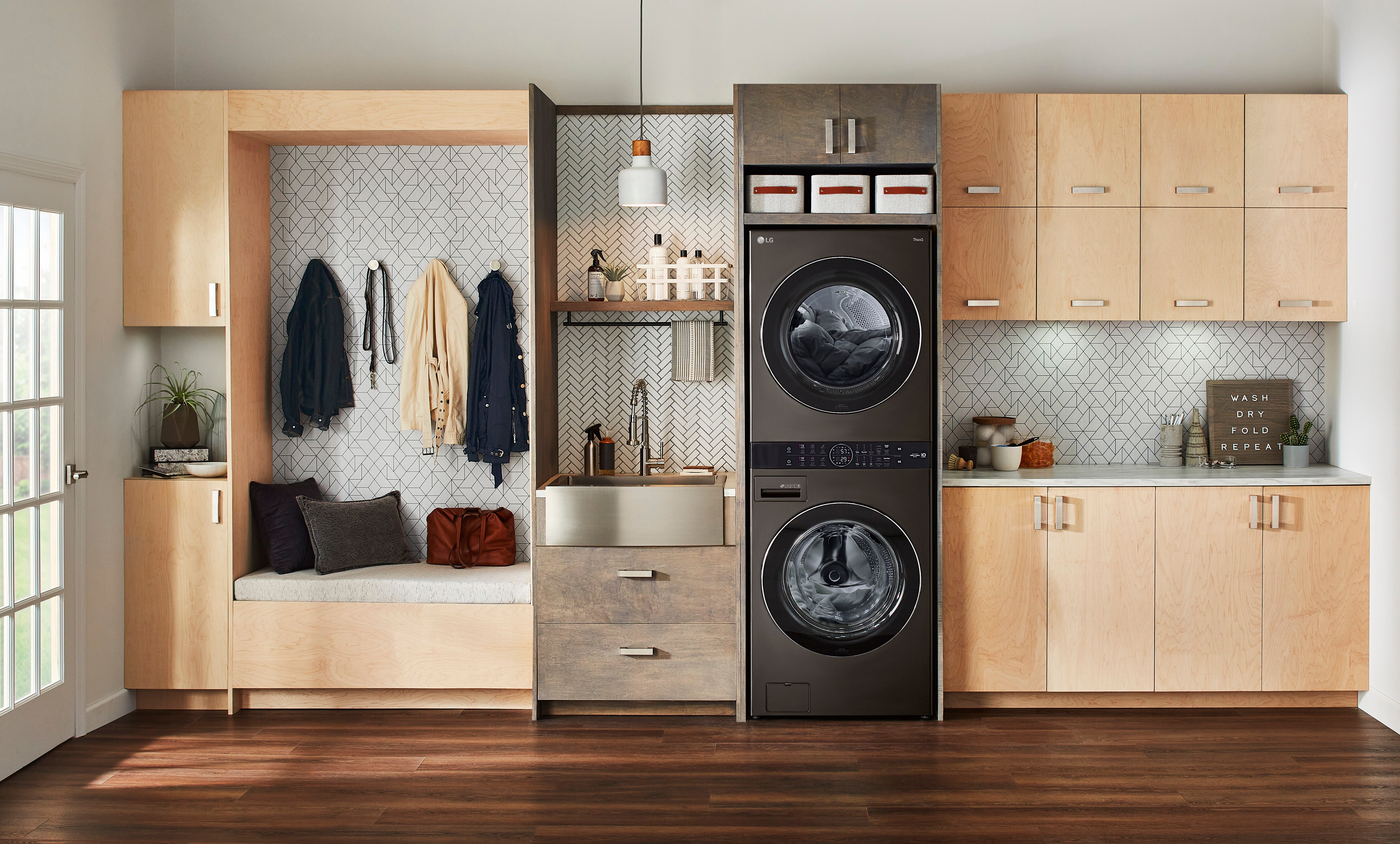 LG WKEX200HBA 5.2 Cu. Ft. Smart Front Load Washer & 7.4 Cu. Ft. Electric Dryer Combo - Steam Refresh, AI Direct Drive, WiFi Enabled - Perfect for Large Families & Modern Laundry Rooms