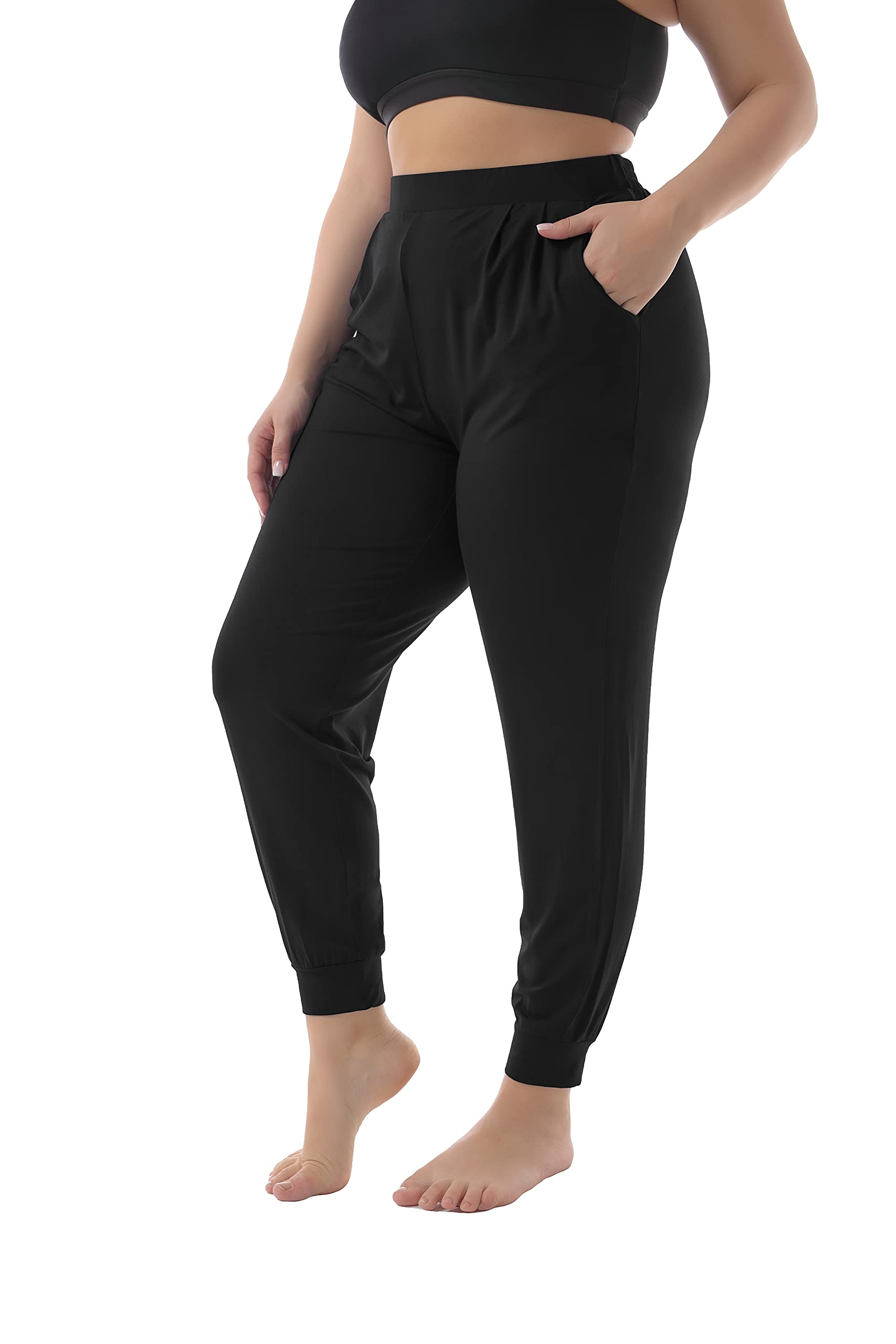 ZERDOCEAN Women's Plus Size Lounge Pants - Stretchy Relaxed Jogger Yoga Pants with Pockets for Comfort & Style - Perfect for Home, Workout, and Casual Wear