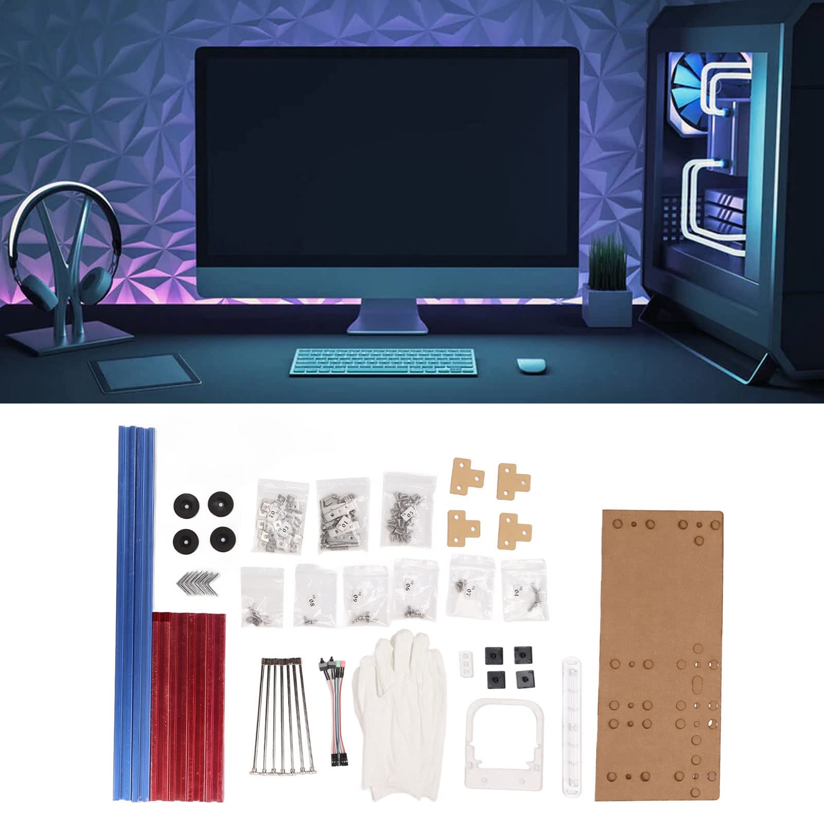 Mrisata ATX Open Frame Computer Case Bracket - Aluminum ATX Test Bench & Mining Rig Frame, DIY Barebone PC Case for GPU Mining, Gaming & PC Builds - Perfect for PC Testing, Overclocking & Custom Builds (Blue)