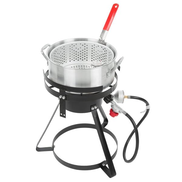 Outdoor Propane Fish Fryer Kit - 50,000 BTU Heavy Duty Aluminum Seafood Boiler with Crawfish Cooker Pot & Basket, 10 Quart Capacity - Perfect for Backyard BBQs, Camping Trips & Seafood Parties