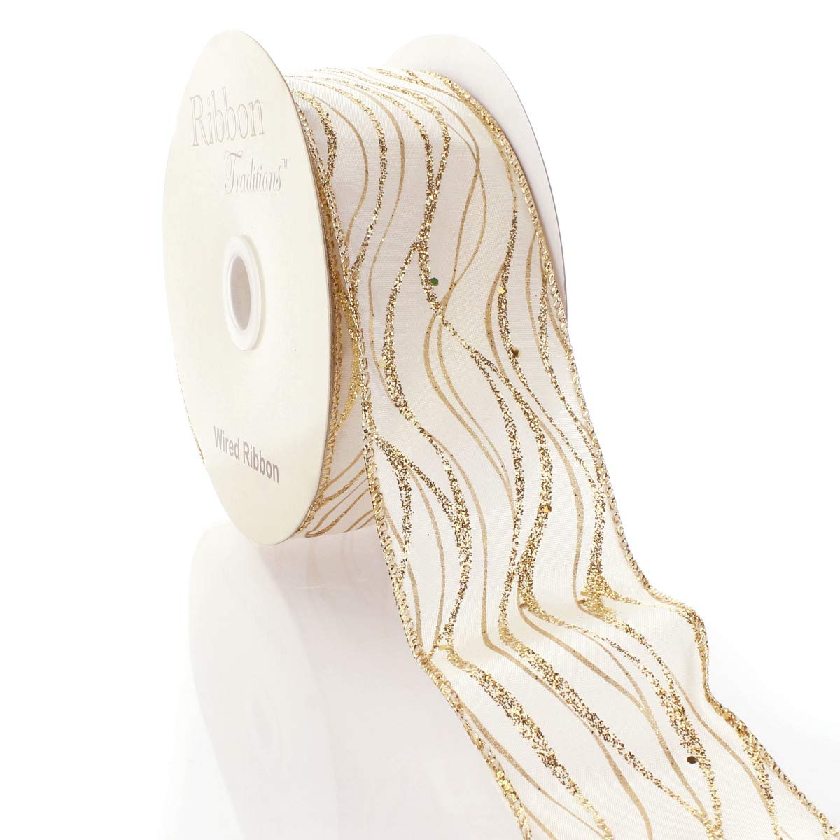 2.5 Inch Wired Ribbon White and Silver Mosaic Pattern - 25 Yards Bulk Roll for Gift Wrapping, Christmas Decorations, Wedding Bouquets & DIY Crafts
