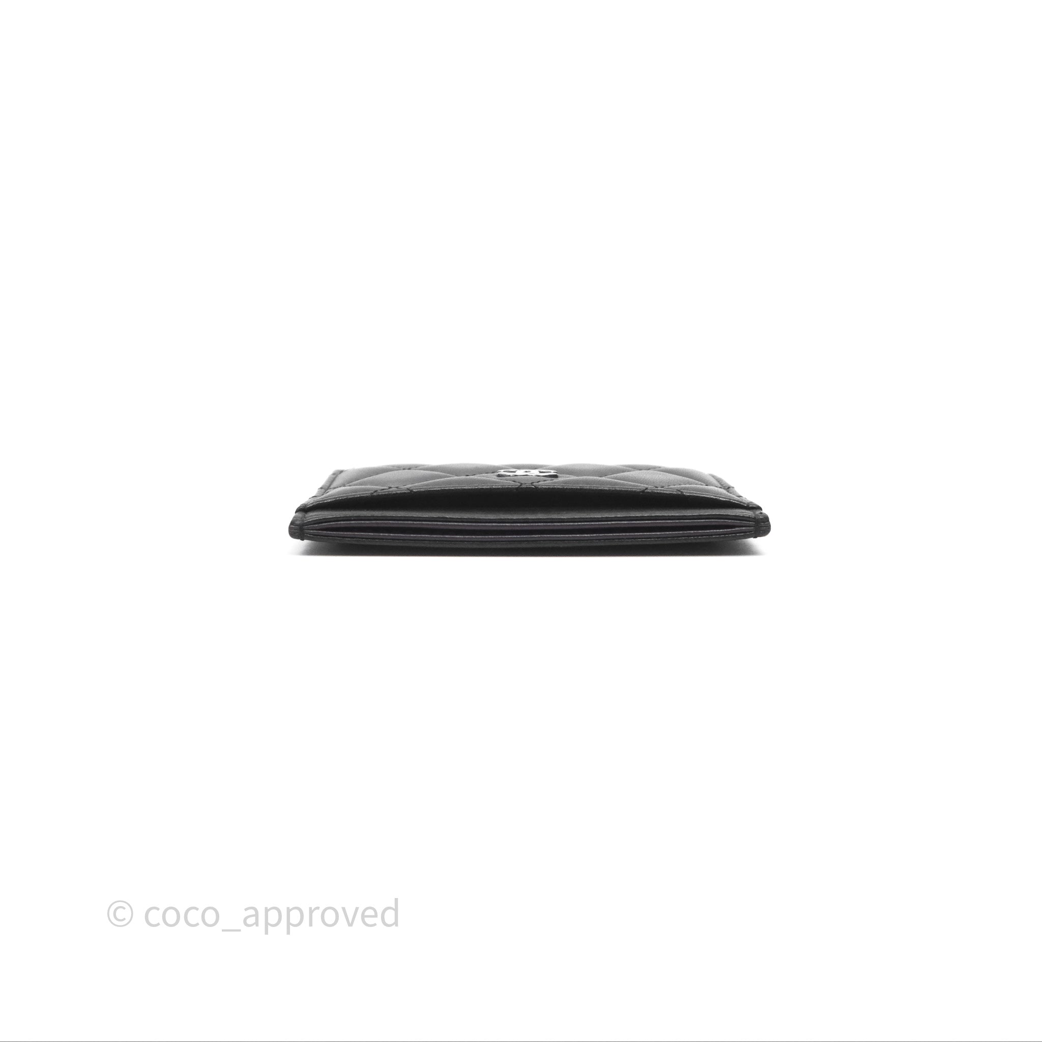 Chanel Classic Flat Card Holder in Black Lambskin with Silver Hardware - Luxury Compact Wallet for Everyday Use & Travel Essentials