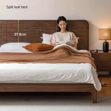 Solid Black Walnut Wood Bed Frame - Chinese Retro Style Queen/King Size Platform Bed with Storage | Durable Hardwood Bedroom Furniture for Master Bedroom, Guest Room & Airbnb