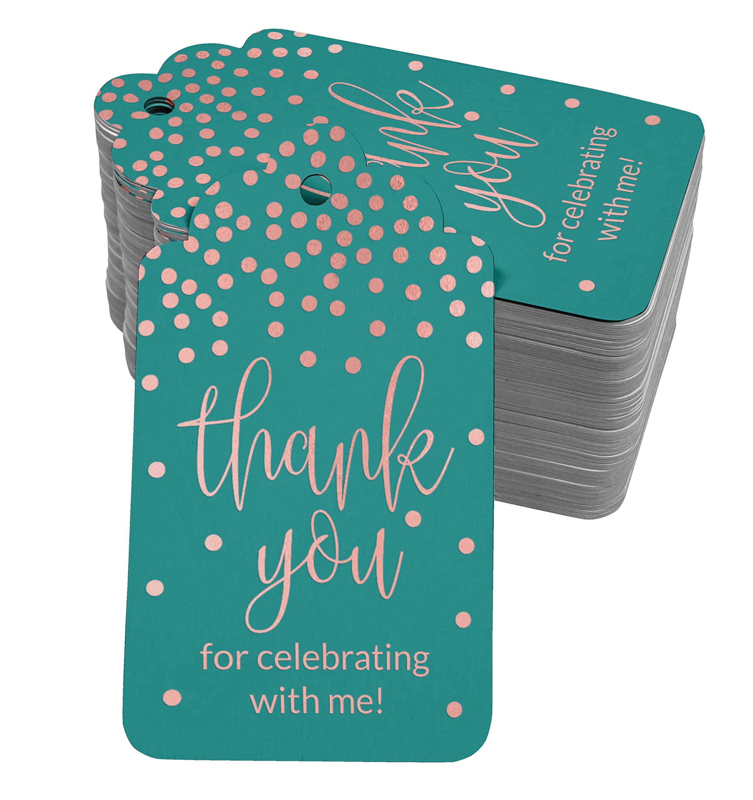 50 Pack Real Rose Gold Foil Thank You Birthday Tags - Elegant Party Favor Hang Tags for Wedding, Baby Shower & Anniversary Celebrations