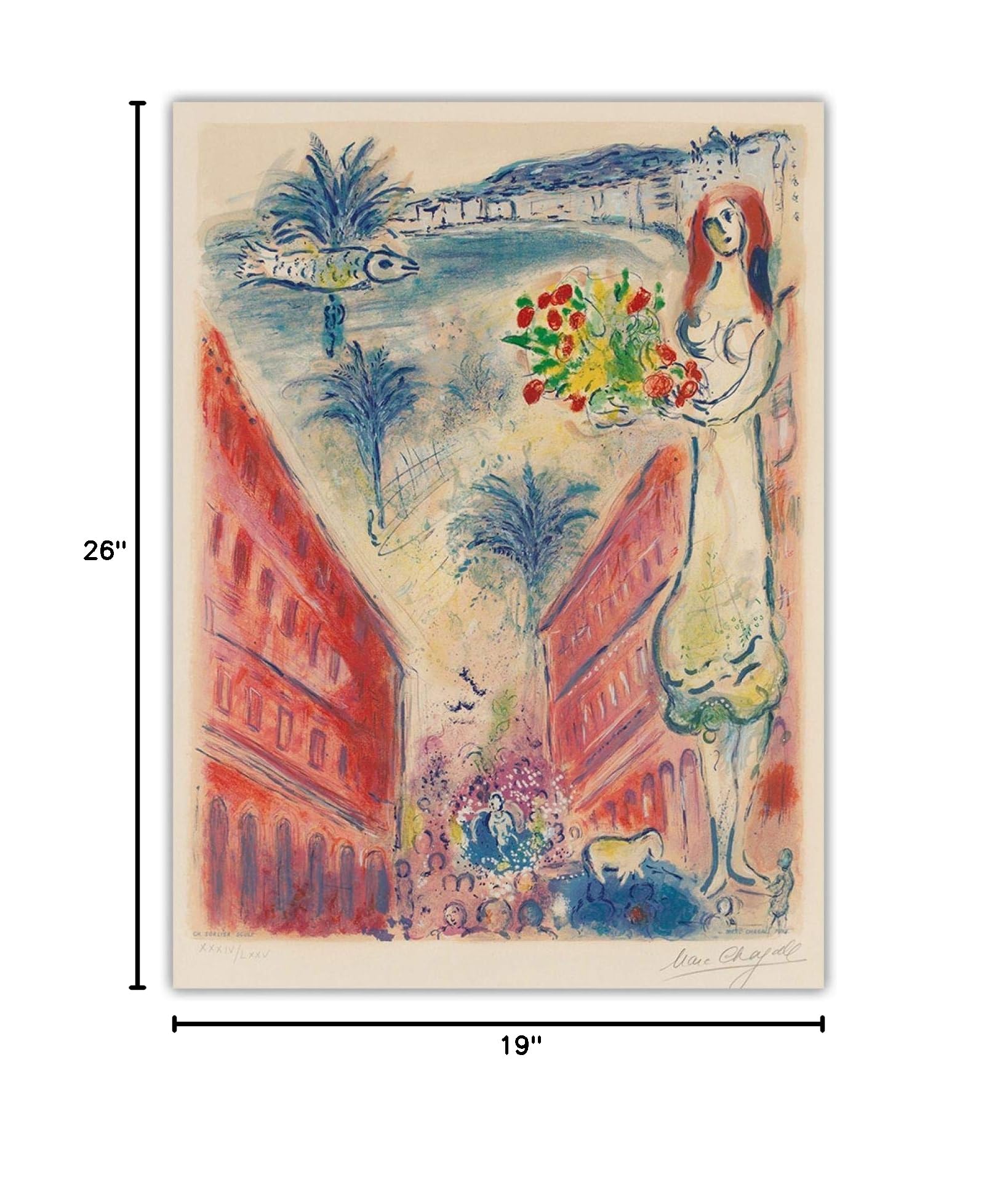Framed Marc Chagall Prints - Famous Artist Painting Reproduction on Canvas - Ready to Hang Wall Art for Living Room Decor (Avenue De La Victoire At Nice) 50x65cm (19x26in) - Perfect for Home, Office & Gallery Display